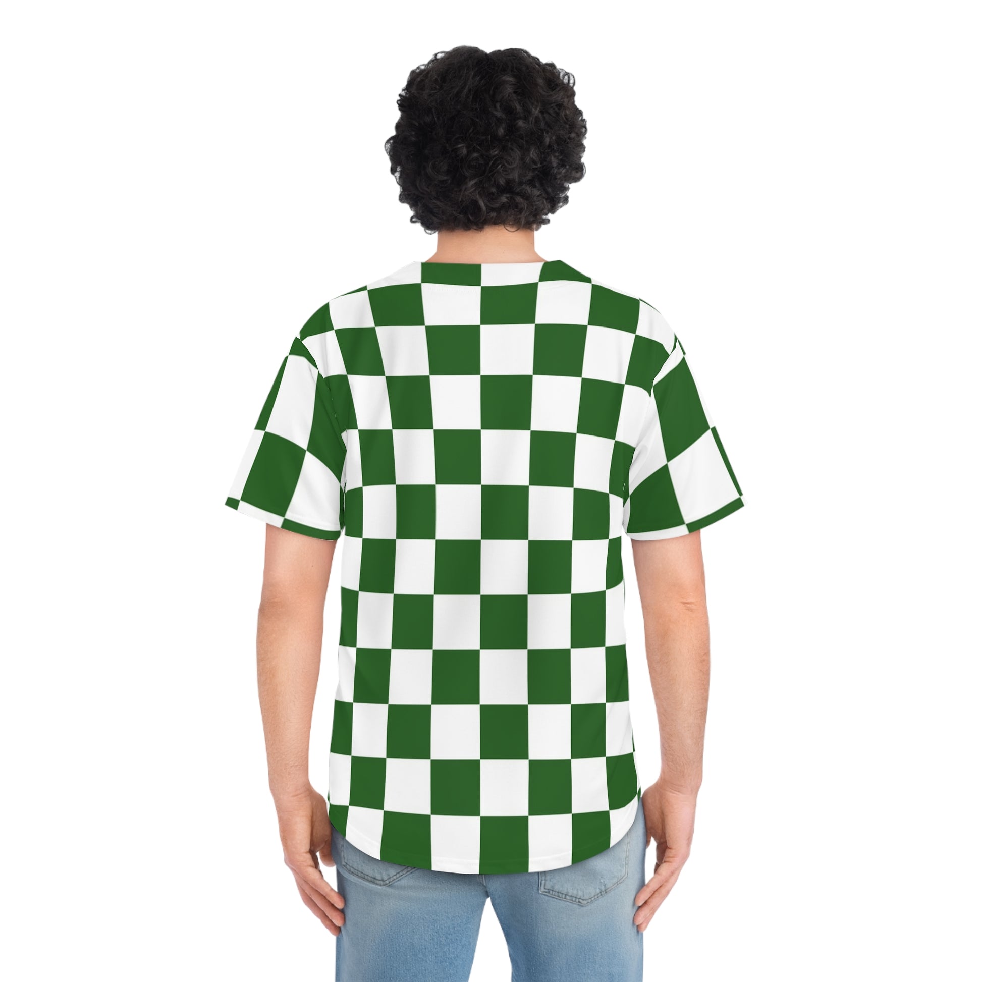 Checkerboard White and Dark Green Men's Baseball Jersey (AOP), Artsulli - Art is Long, Life is Short, All Over Prints, , , , , , , 