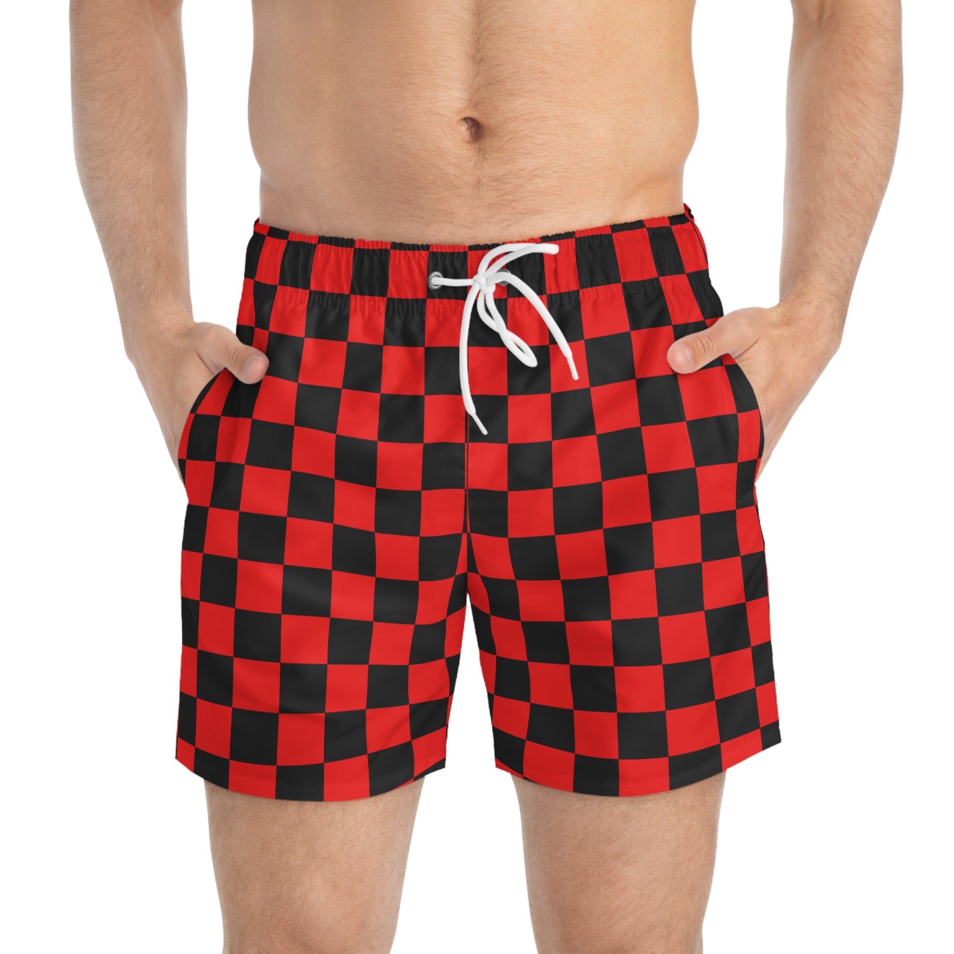 Checkerboard II Red and Black Swim Trunks (AOP), Artsulli - Art is Long, Life is Short, All Over Prints, , , , , , , 