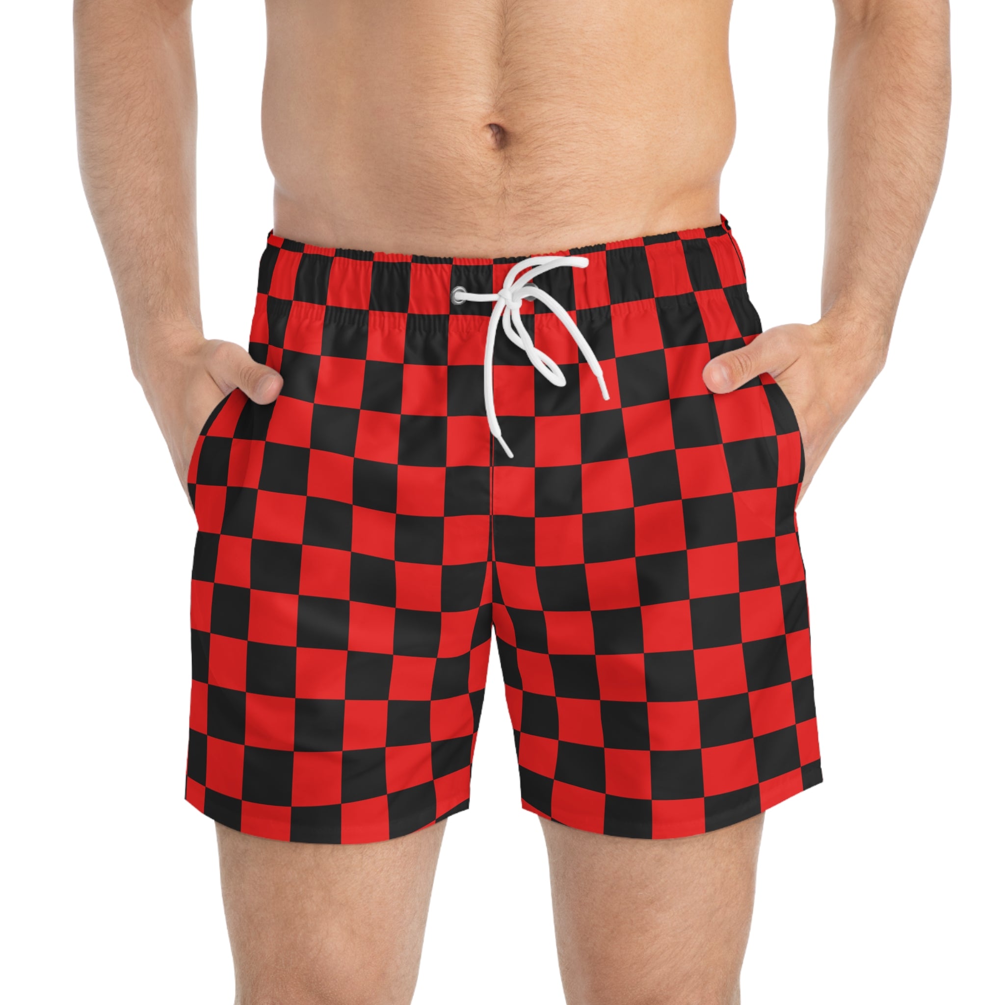 Checkerboard II Red and Black Swim Trunks (AOP), Artsulli - Art is Long, Life is Short, All Over Prints, , , , , , , 