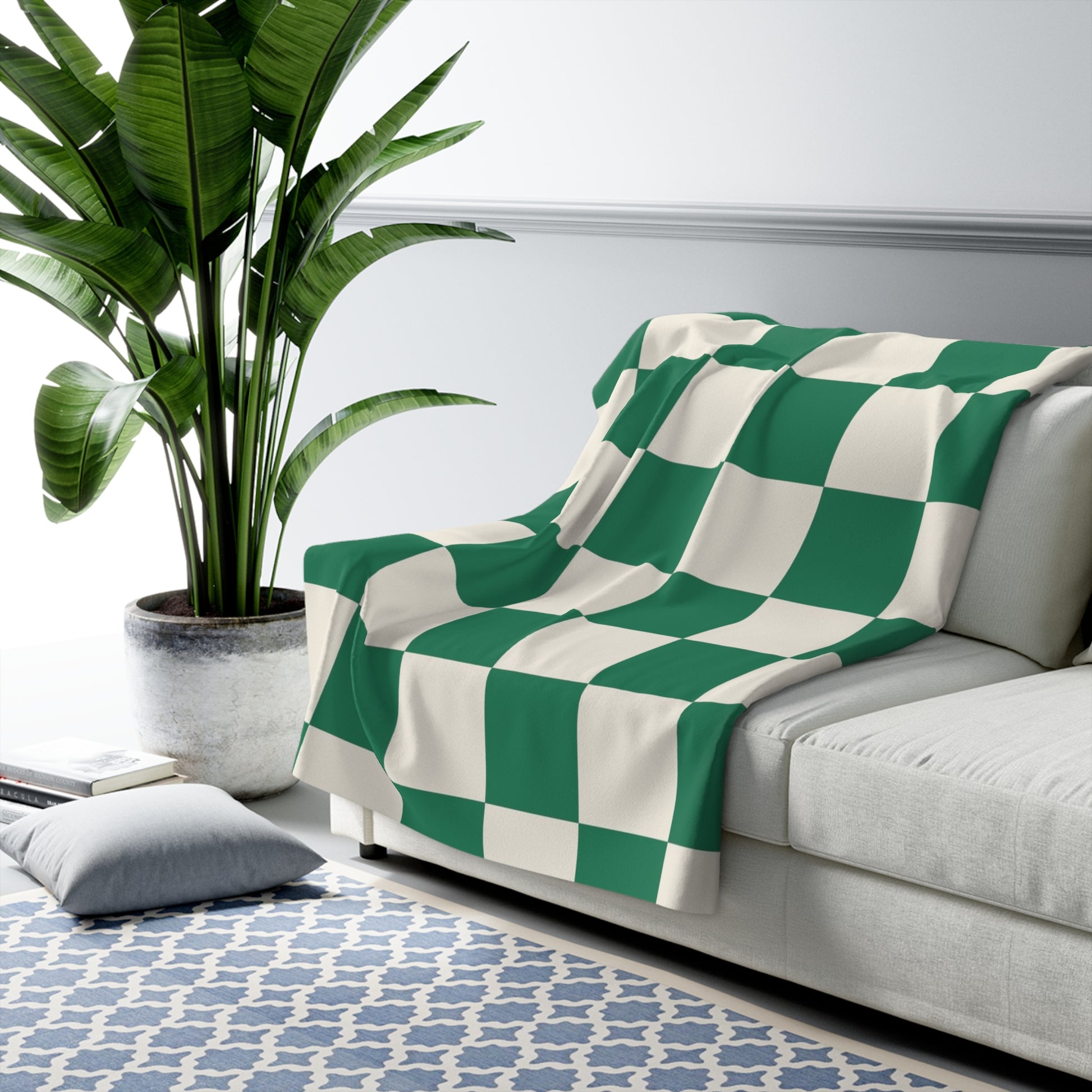 Checkerboard Dark Green Sherpa Fleece Blanket, Artsulli - Art is Long, Life is Short, Home Decor, , , , , , , 