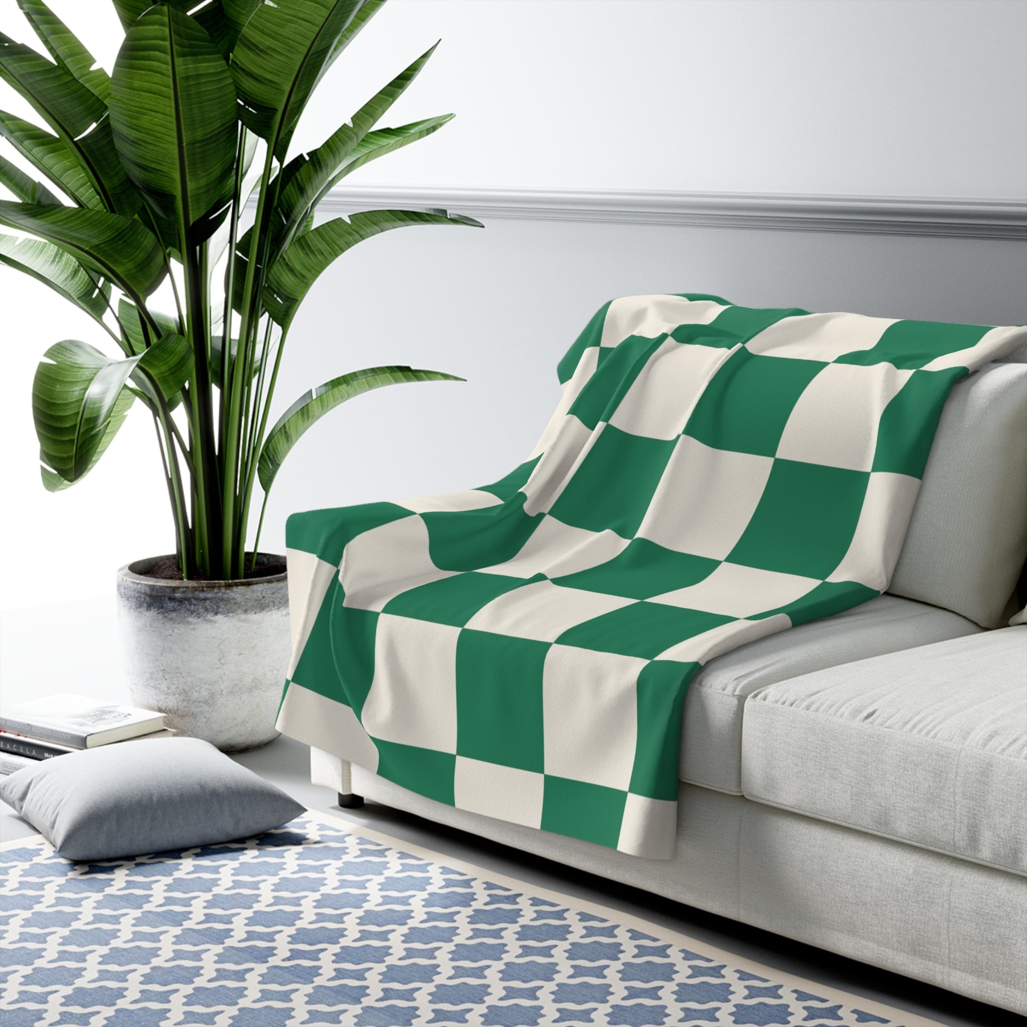 Checkerboard Dark Green Sherpa Fleece Blanket, Artsulli - Art is Long, Life is Short, Home Decor, , , , , , , 