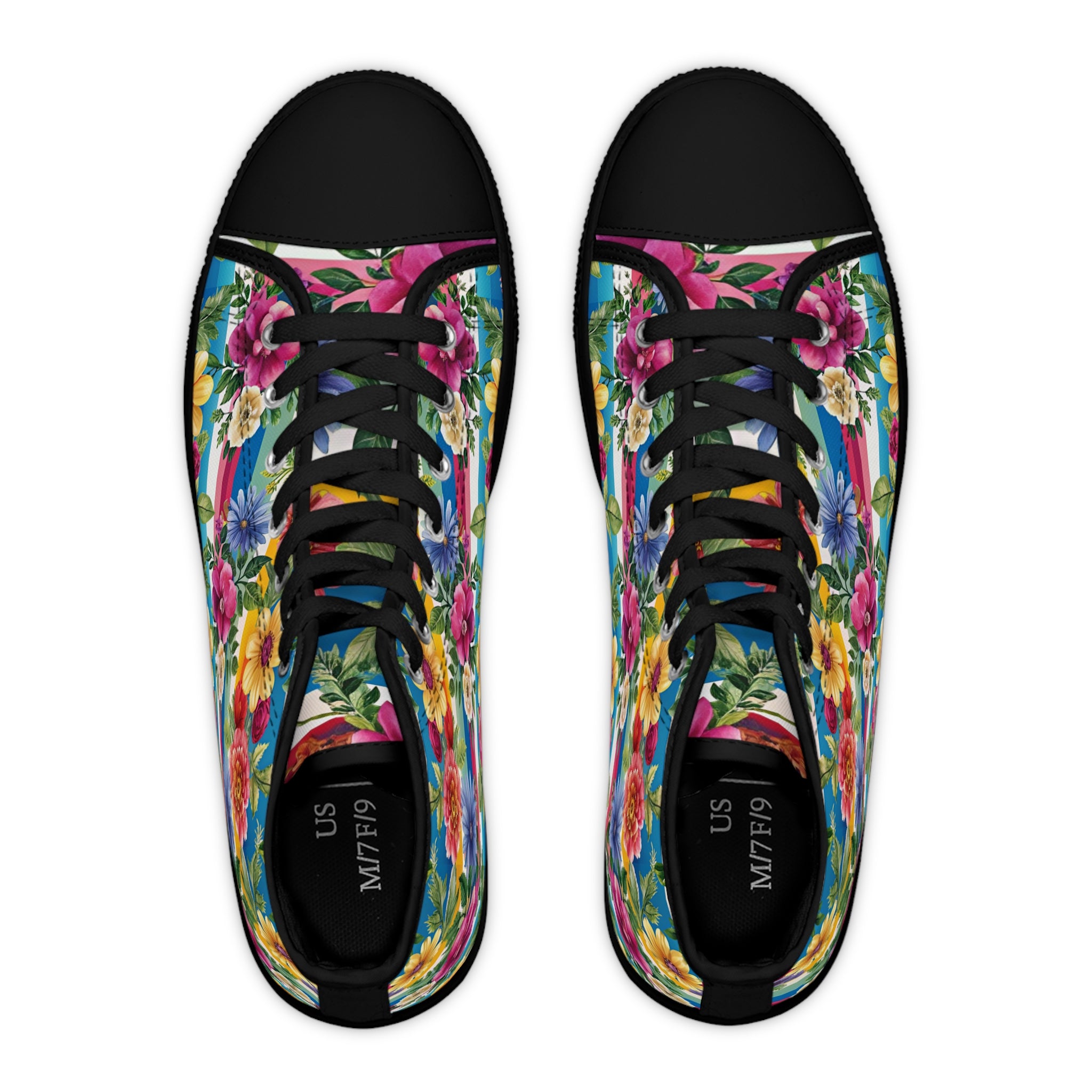 Floral Stripe 4K III Women's High Top Sneakers, Artsulli - Art is Long, Life is Short, Shoes, , , , , , , 