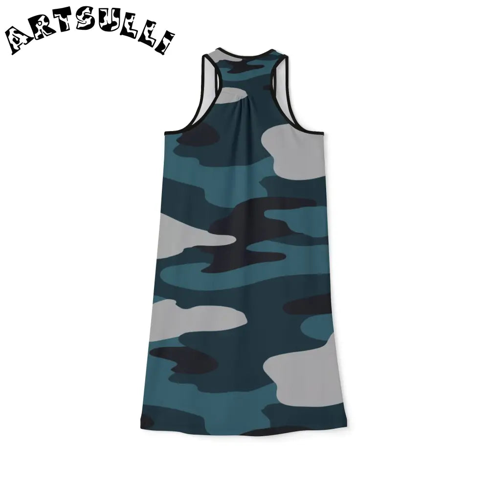 JAKKOUTTHEBXX Blue Camouflage Women’s Racerback Dress (AOP)