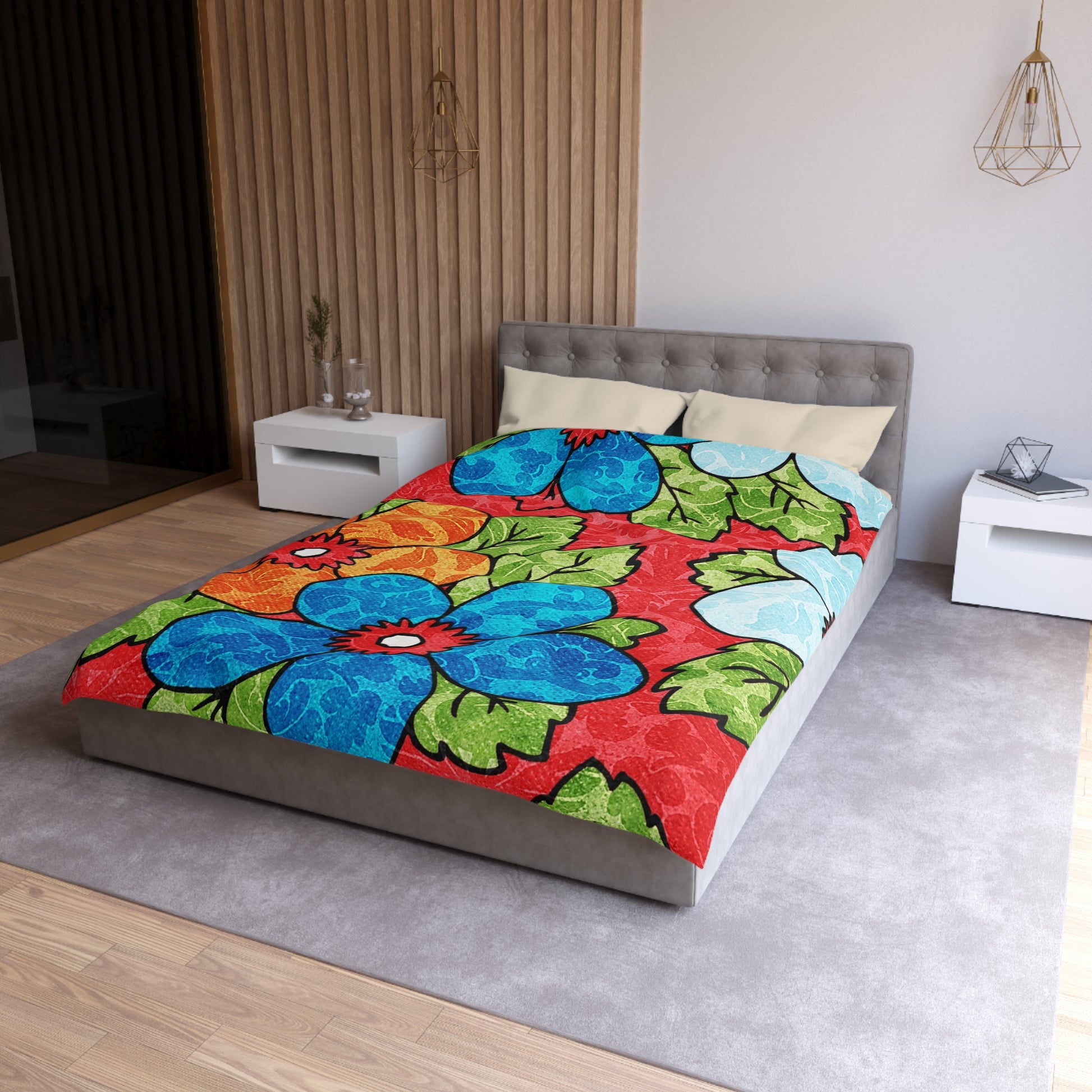 Groovy Red Floral Kl Microfiber Duvet Cover, Artsulli - Art is Long, Life is Short, Home Decor, , , , , , , 