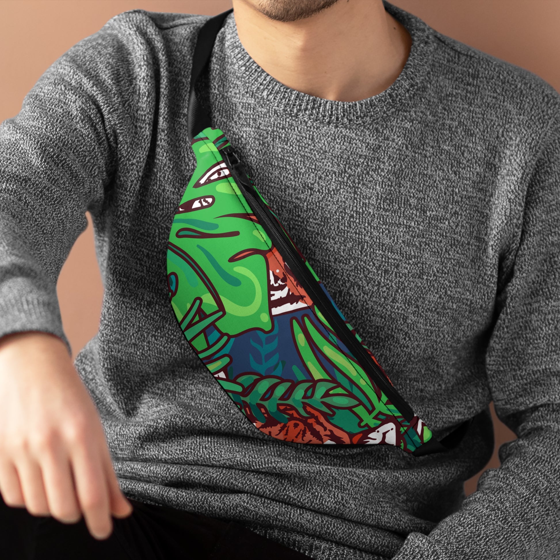 Tropical Jungle Tigers Blue and Green Fanny Pack, Artsulli - Art is Long, Life is Short, Bags, , , , , , , 