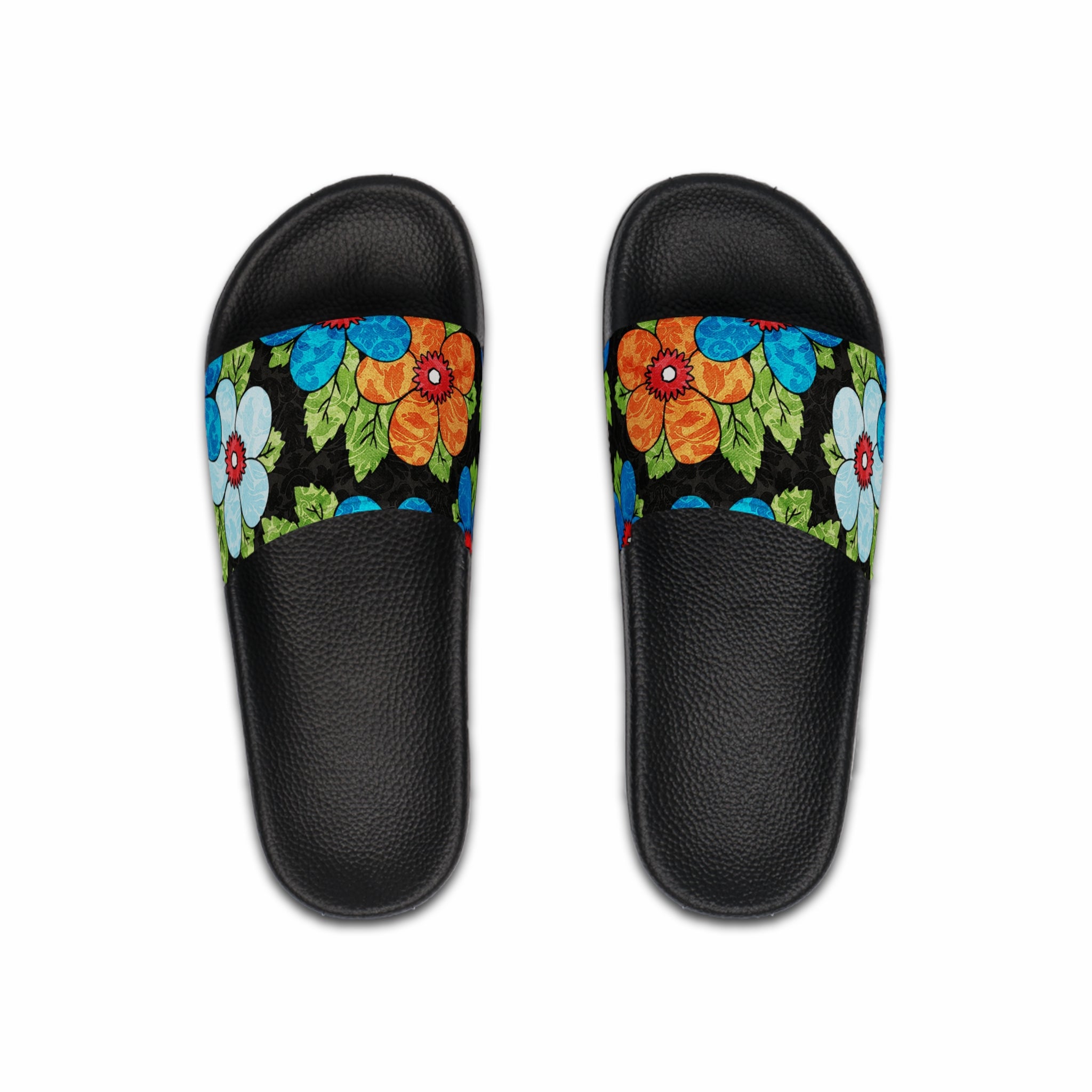 Groovy Black Floral Kl Men's Slide Sandals, Artsulli - Art is Long, Life is Short, Shoes, Color, Black sole, Size, US 6, , , 31175944011638258886