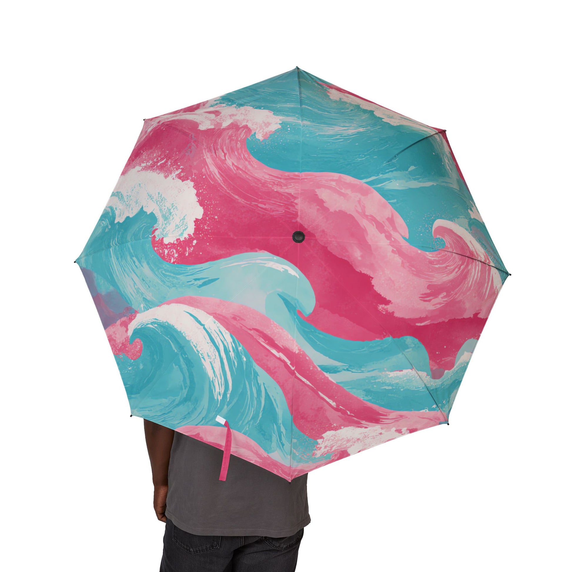 The Great Pastelwave Pink and Blue Semi-Automatic Foldable Umbrella, Artsulli - Art is Long, Life is Short, Accessories, , , , , , , 