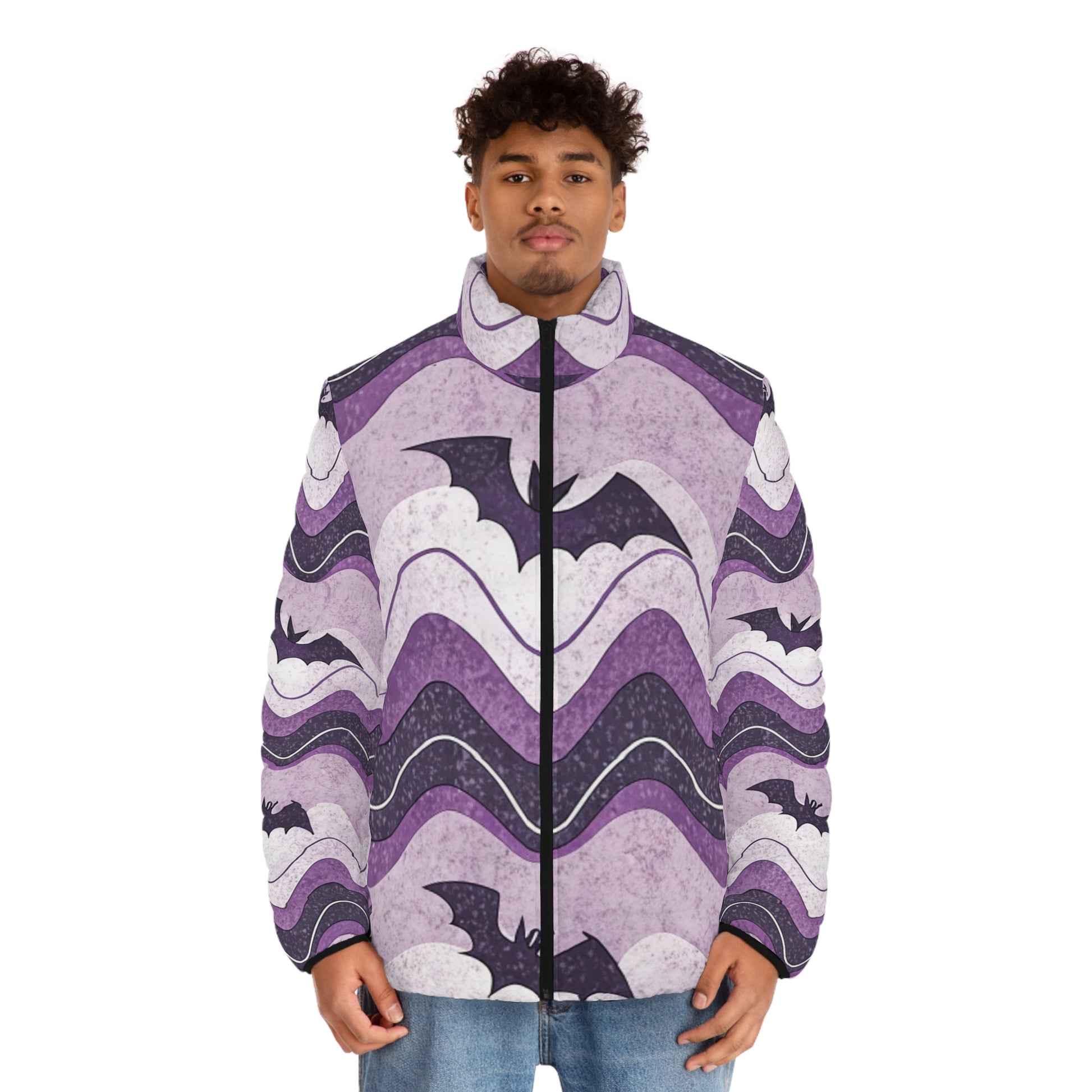 Bat Wave Men's Puffer Jacket (AOP), Artsulli - Art is Long, Life is Short, All Over Prints, , , , , , , 