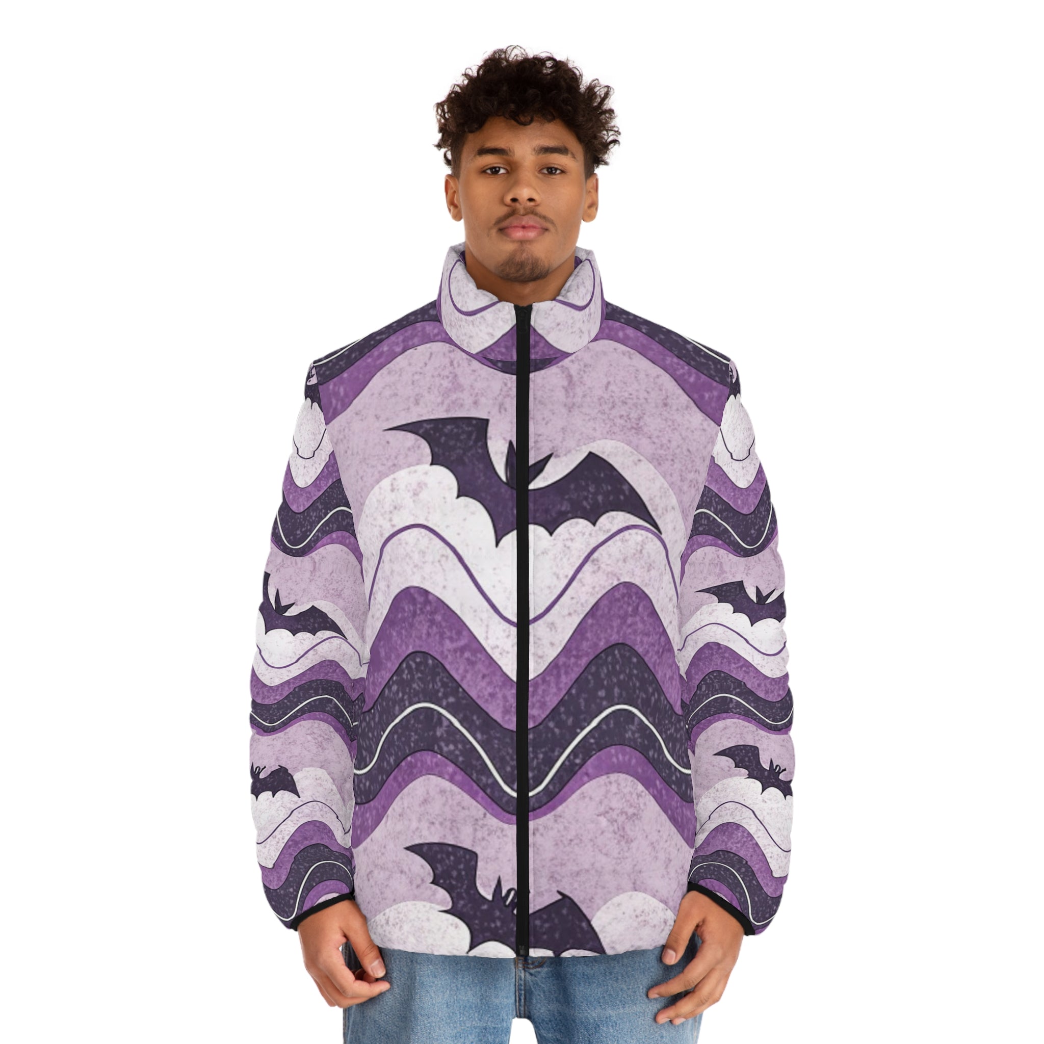 Bat Wave Men's Puffer Jacket (AOP), Artsulli - Art is Long, Life is Short, All Over Prints, , , , , , , 