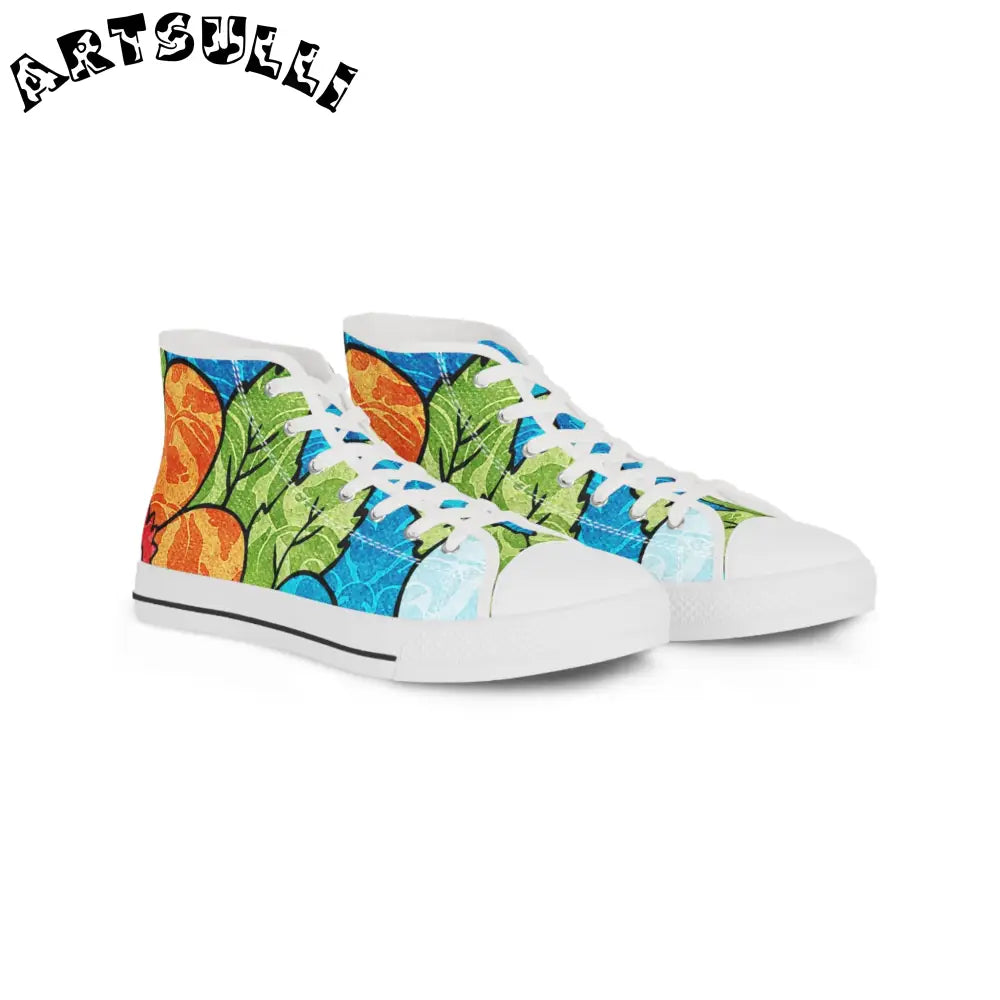 Blue Orange Groovy II Men's High Top Sneakers, Artsulli - Art is Long, Life is Short, Shoes, Size, US 5, Color, White sole, , , 11614648553363703511