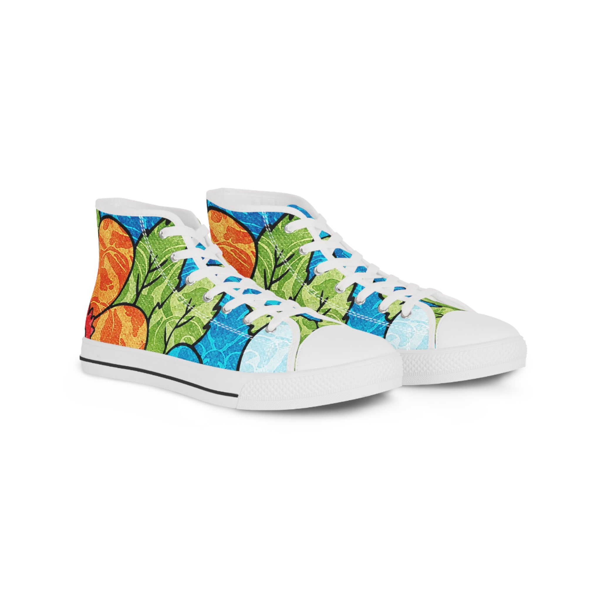 Blue Orange Groovy Men's High Top Sneakers, Artsulli - Art is Long, Life is Short, Shoes, Size, US 5, Color, White sole, , , 11974081634116719728