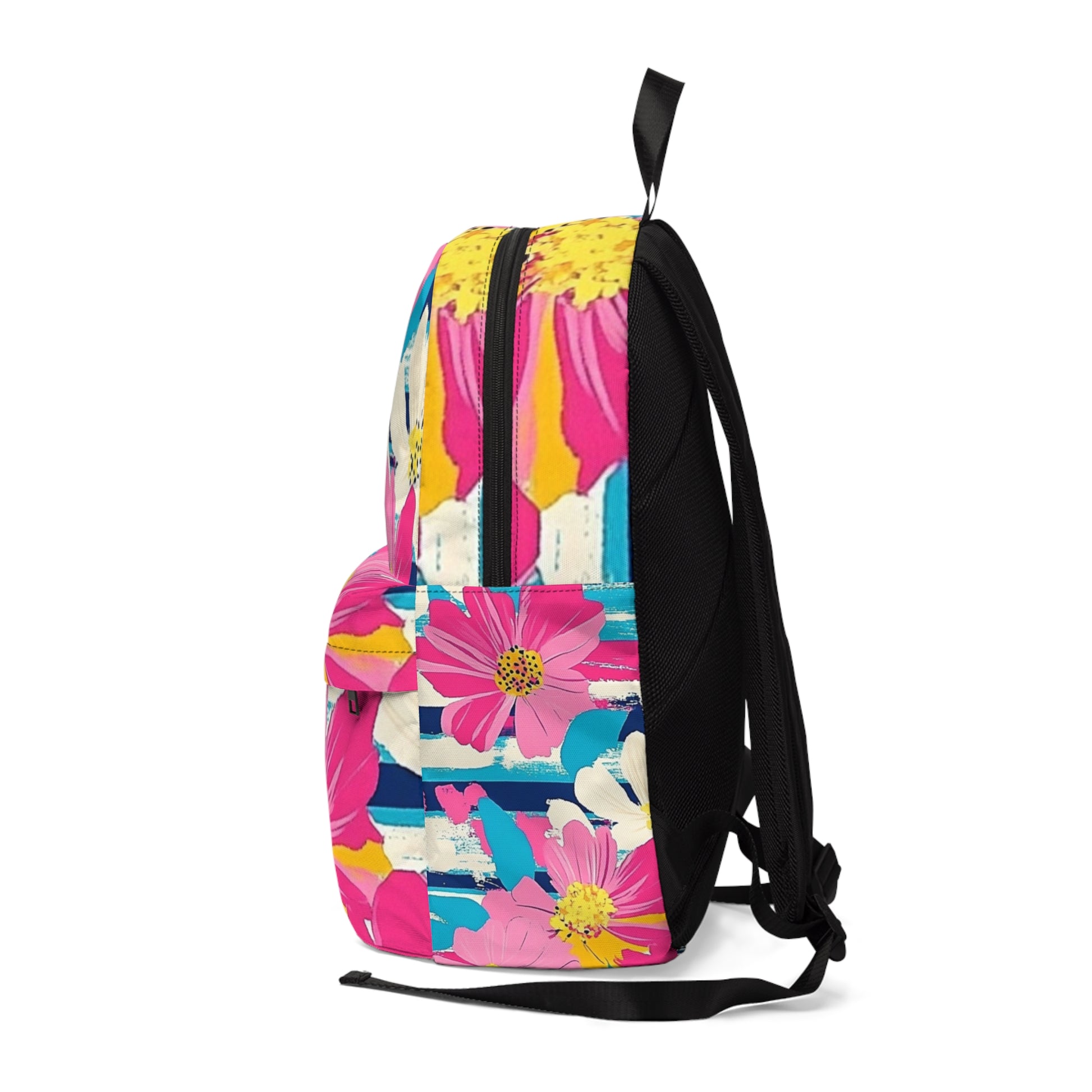 Dayglo Floral Stripes Unisex Classic Backpack, Artsulli - Art is Long, Life is Short, Bags, , , , , , , 