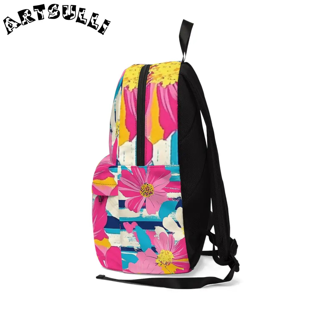 JAKKOUTTHEBXX Muted Pastel Floral and Stripe Waterproof Backpack 2025