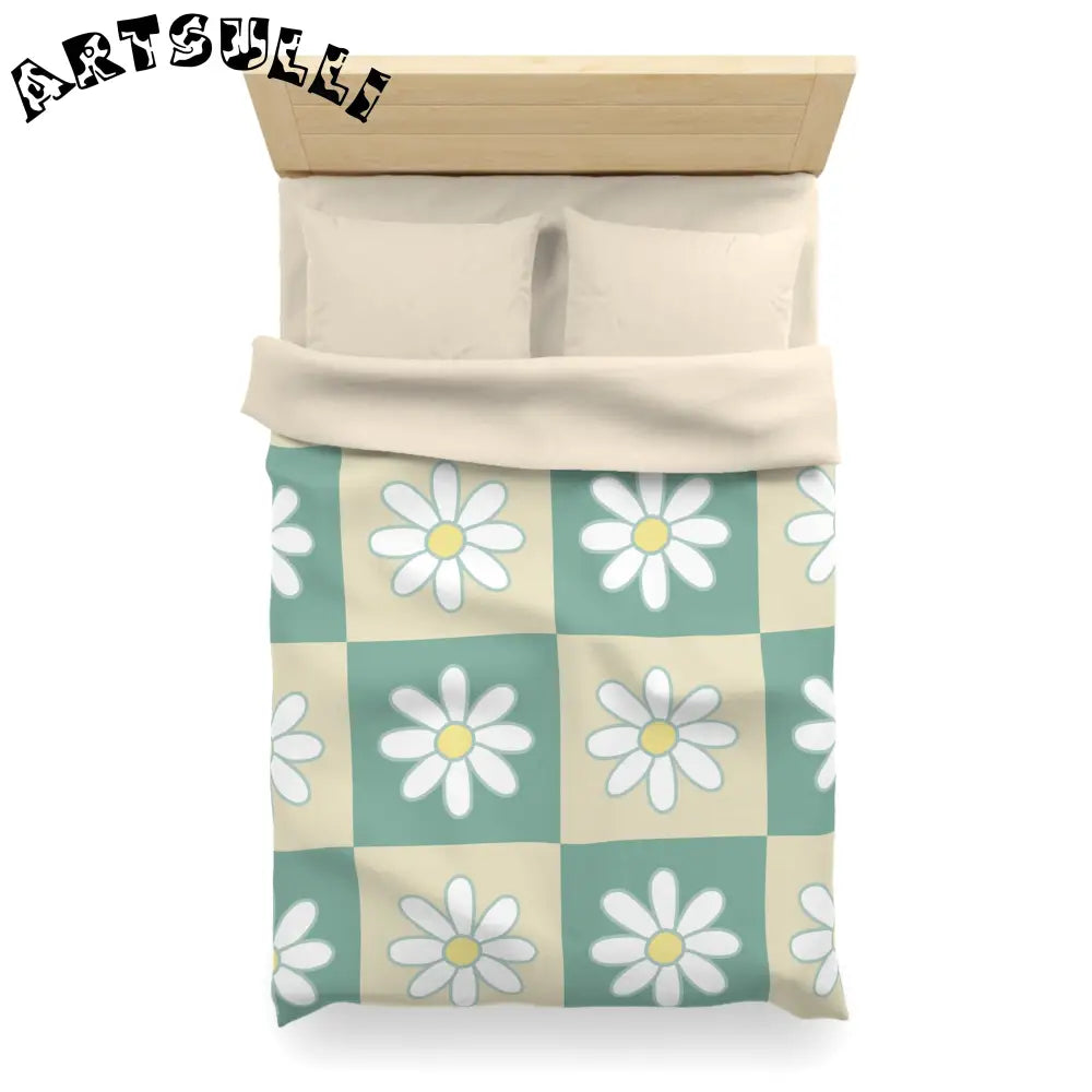 JAKKOUTTHEBXX Retro Daisy Checkerboard Green and Tan Microfiber