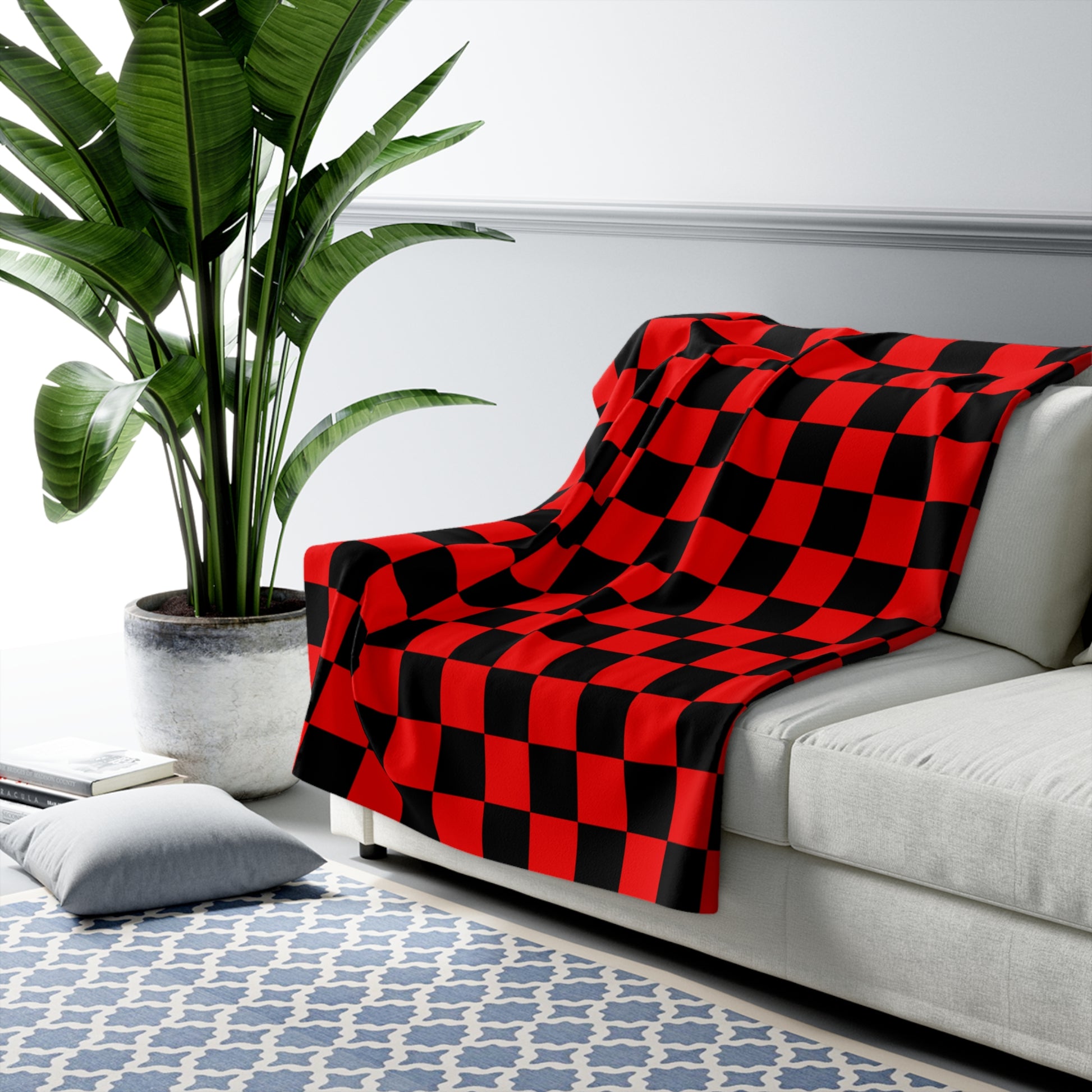 Checkerboard Red and Black Sherpa Fleece Blanket, Artsulli - Art is Long, Life is Short, Home Decor, , , , , , , 