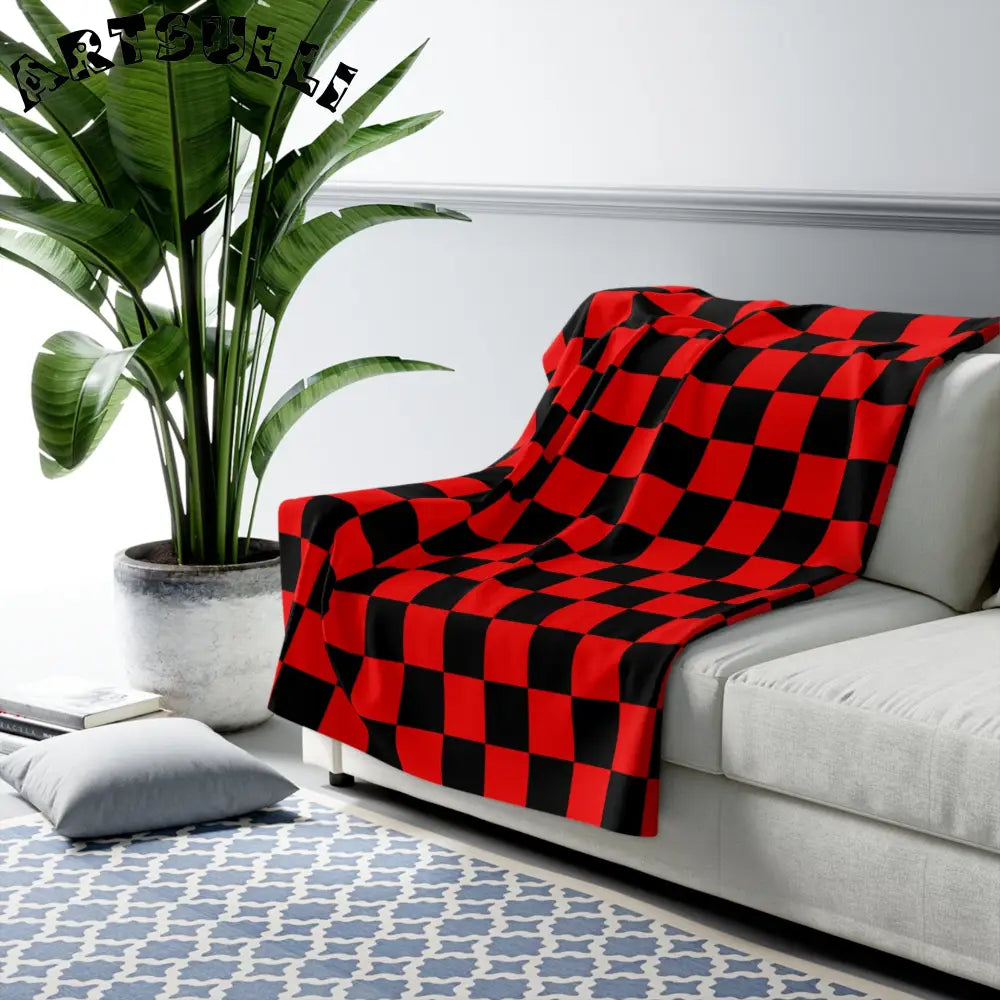 JAKKOUTTHEBXX Checkerboard Red and Black Sherpa Fleece Blanket