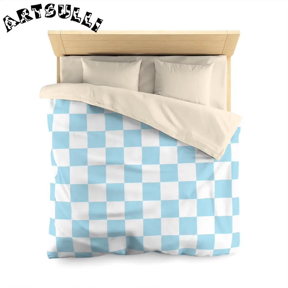 JAKKOUTTHEBXX Checkerboard Sky Blue Microfiber Duvet Cover