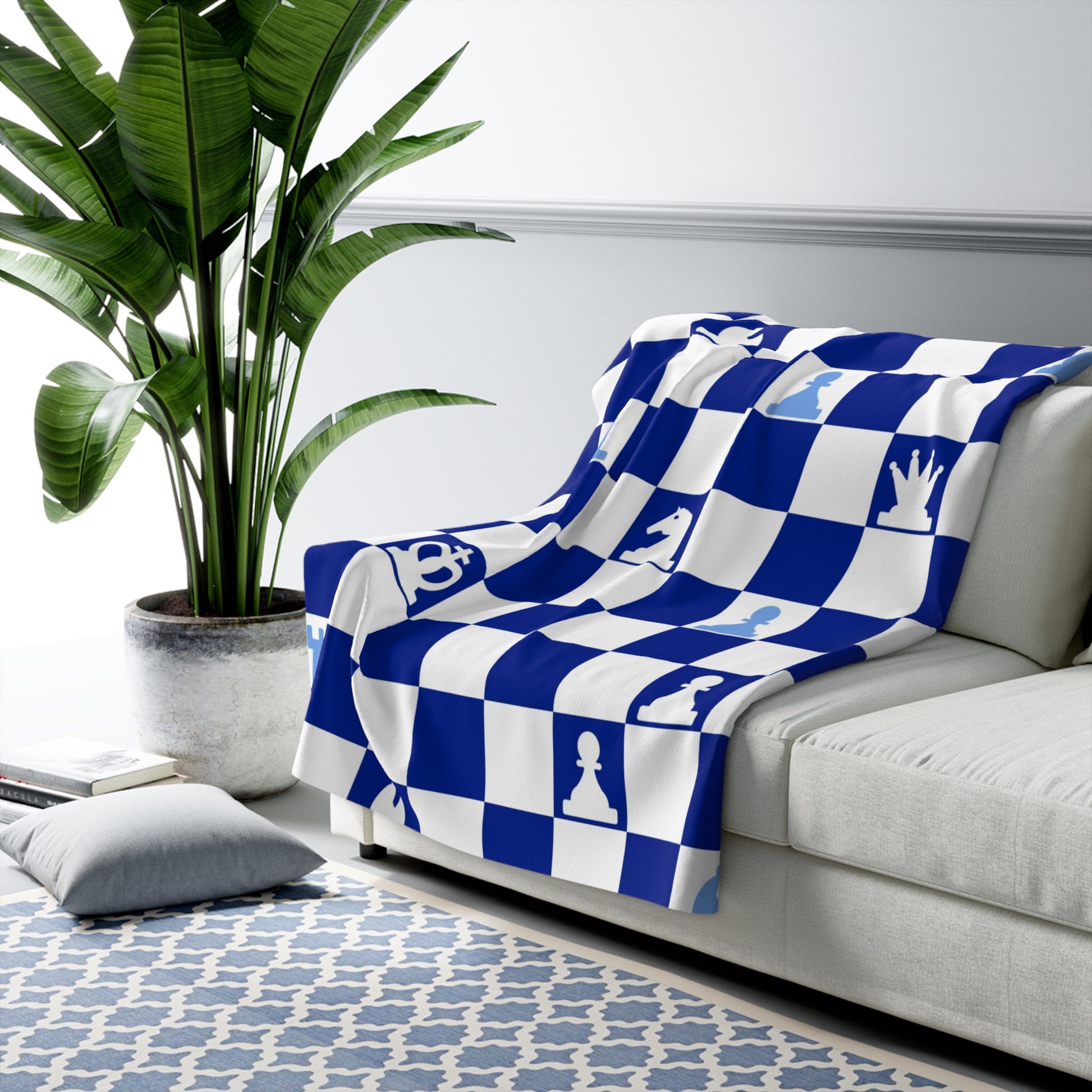 Chessboard Navy Blue Sherpa Fleece Blanket, Artsulli - Art is Long, Life is Short, Home Decor, , , , , , , 