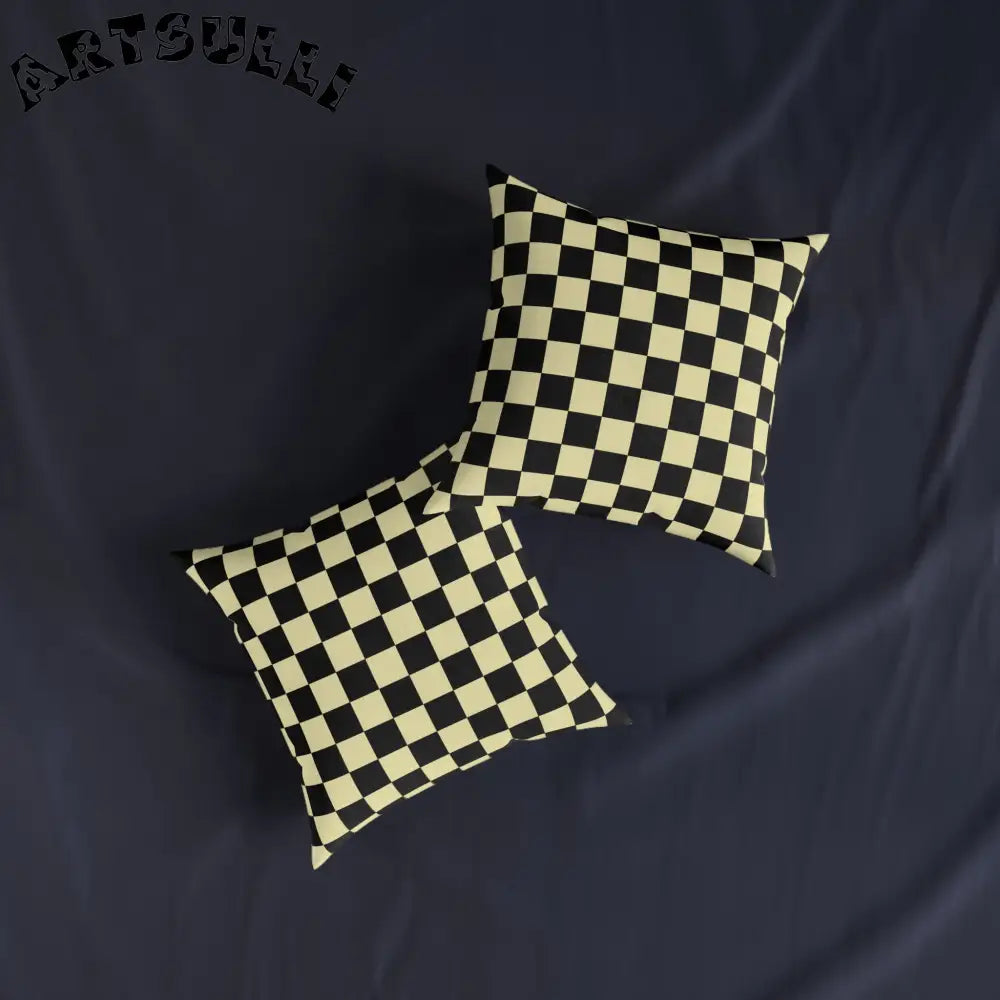 JAKKOUTTHEBXX Checkerboard Black and Yellow Square Pillow