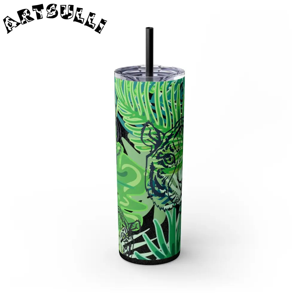 JAKKOUTTHEBXX Tropical Jungle Tigers Green Skinny Tumbler with Straw