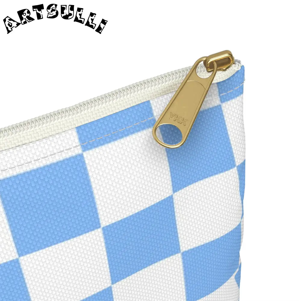 JAKKOUTTHEBXX Checkerboard White and Light Blue Accessory Pouch
