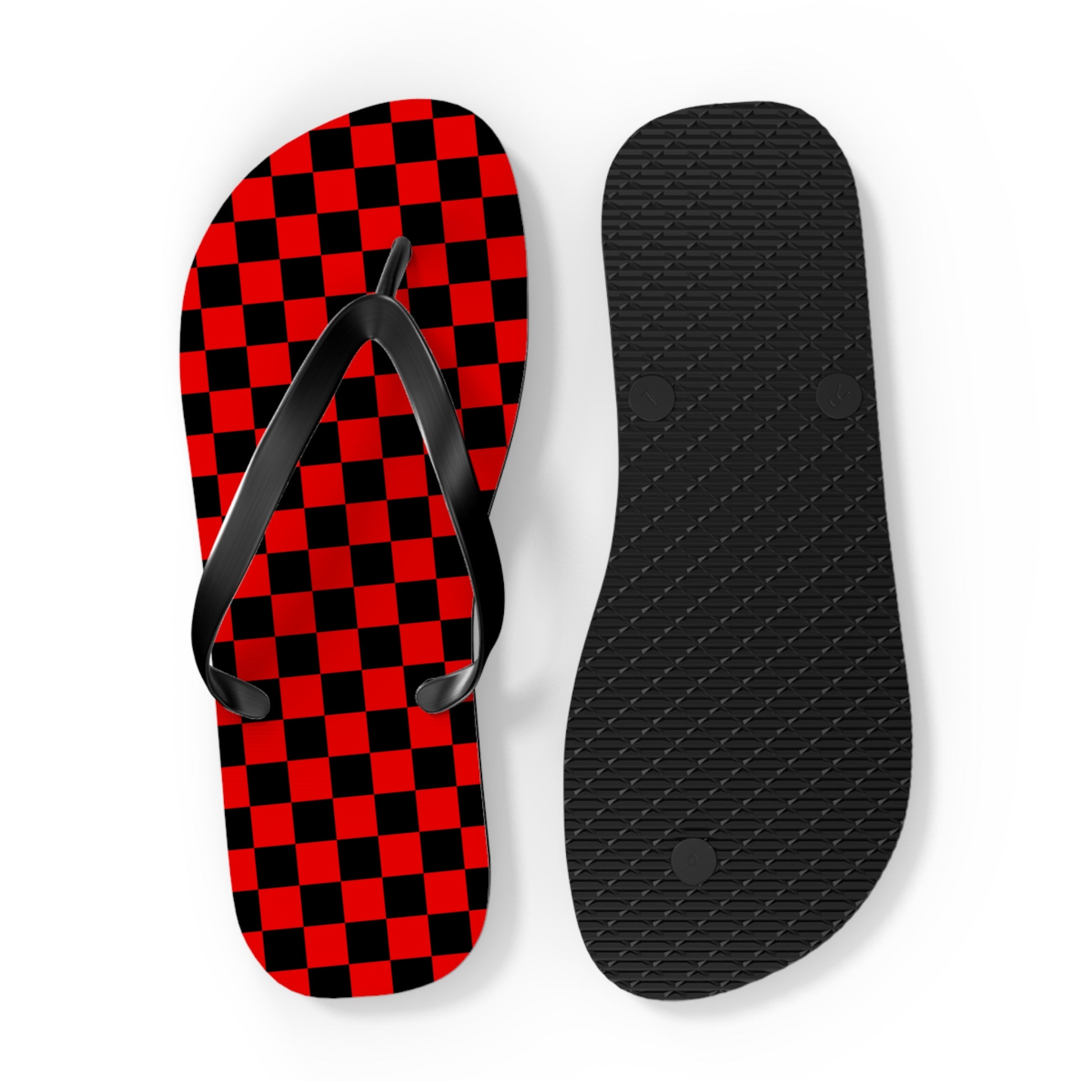 Checkerboard Red and Black Flip Flops, Artsulli - Art is Long, Life is Short, Shoes, , , , , , , 