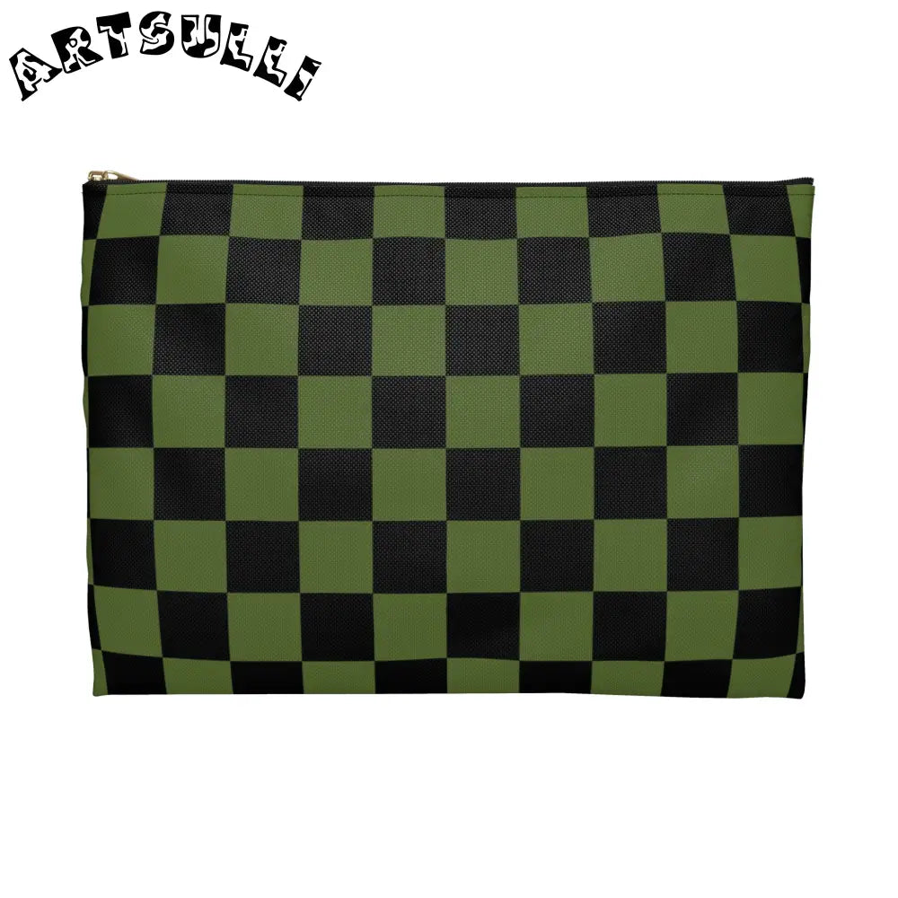 JAKKOUTTHEBXX Checkerboard Olive Green and Black Accessory Pouch
