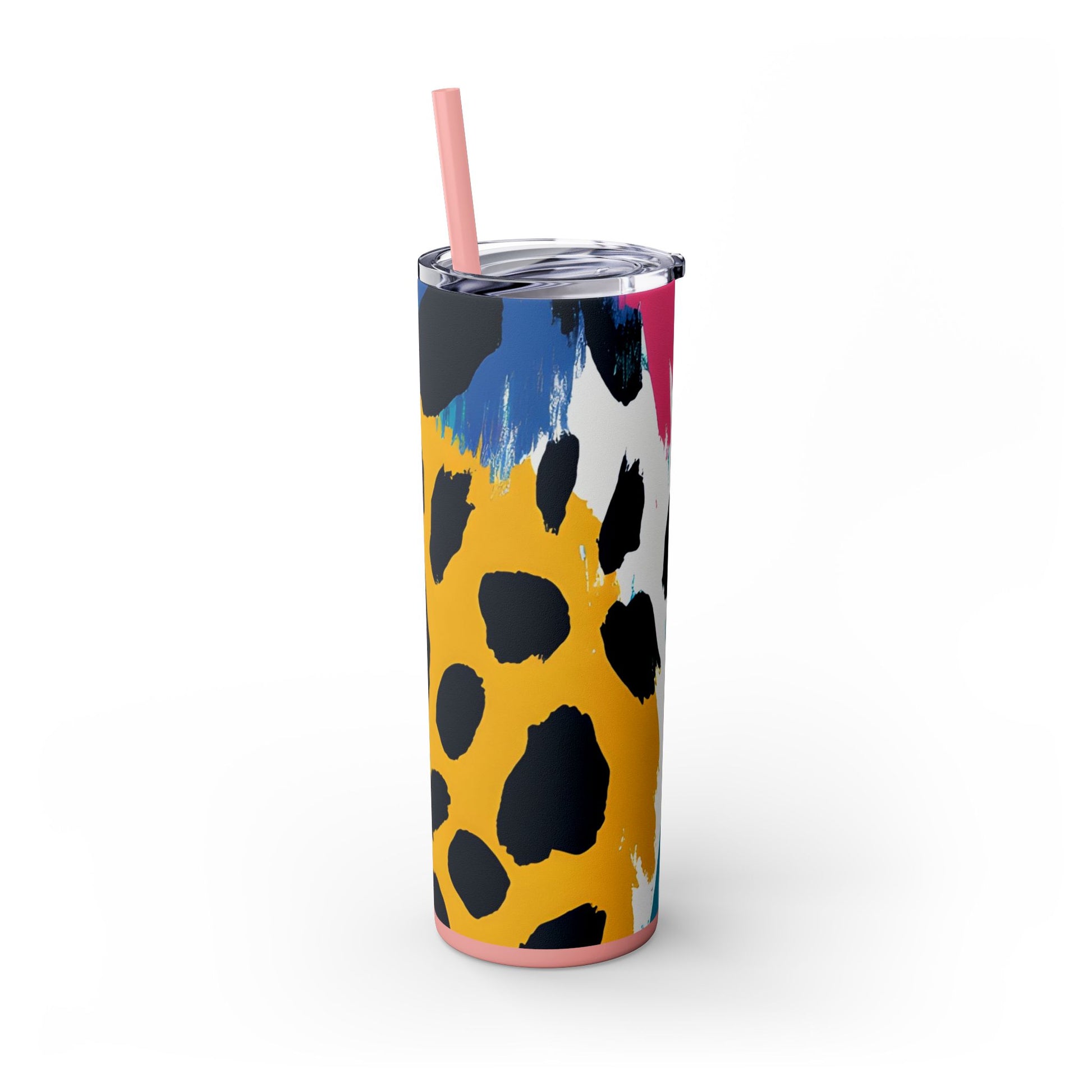 Leopard Print x Paint Brush Strokes Multi-Color Skinny Tumbler with Straw, 20oz, Artsulli - Art is Long, Life is Short, Mug, , , , , , , 