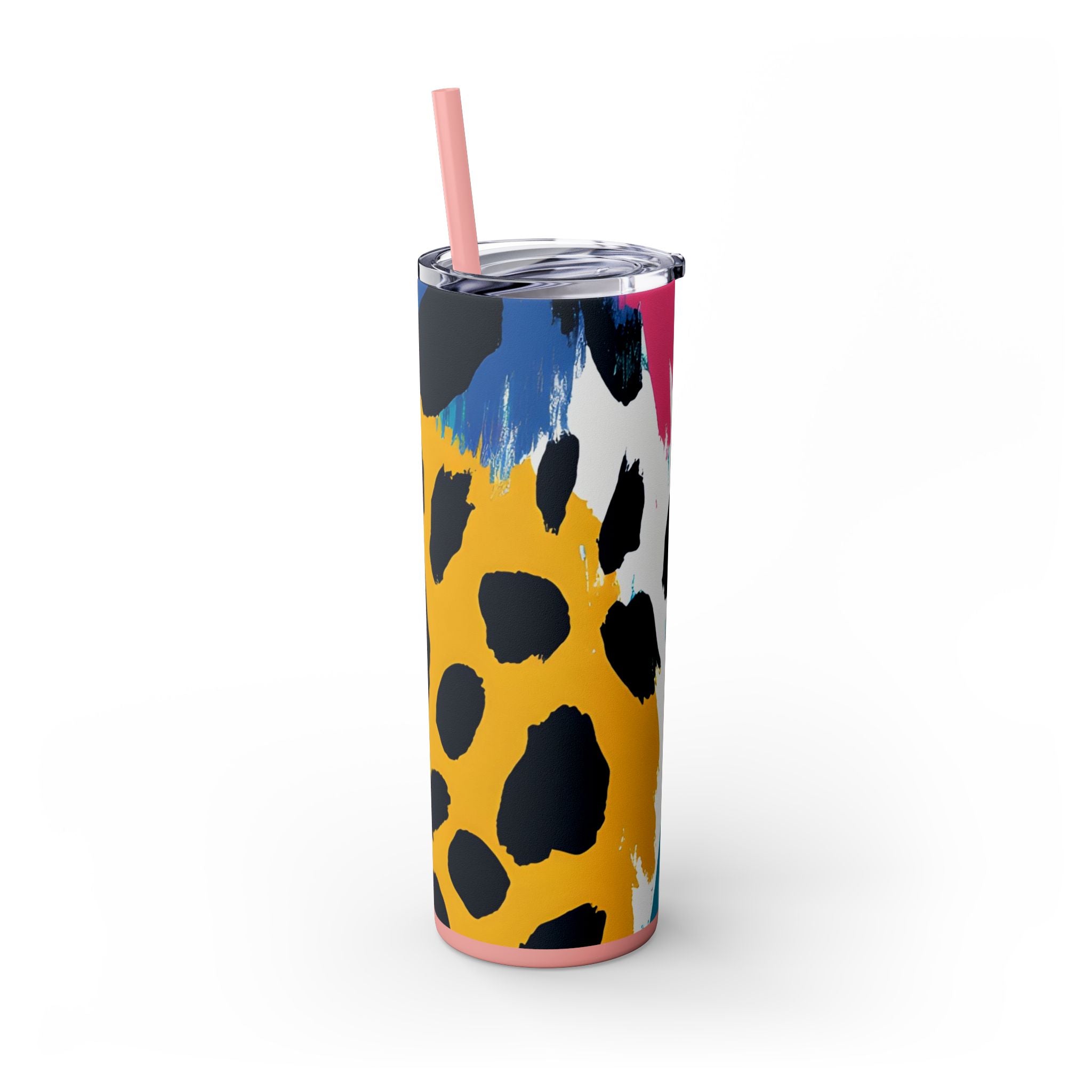 Leopard Print x Paint Brush Strokes Multi-Color Skinny Tumbler with Straw, 20oz, Artsulli - Art is Long, Life is Short, Mug, , , , , , , 