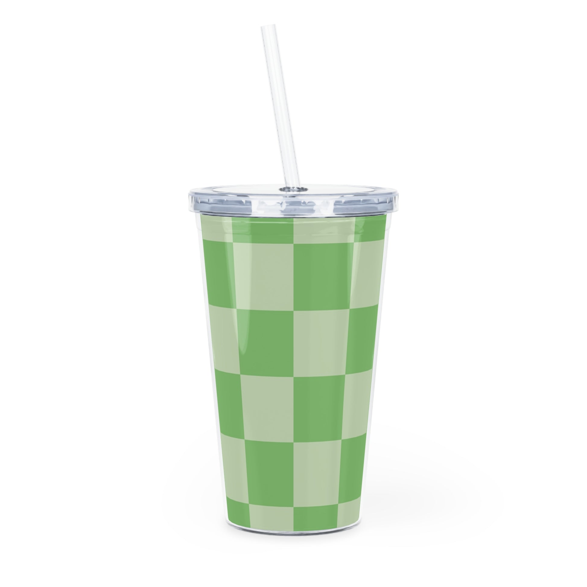 Checkerboard Green Plastic Tumbler with Straw, Artsulli - Art is Long, Life is Short, Mug, , , , , , , 