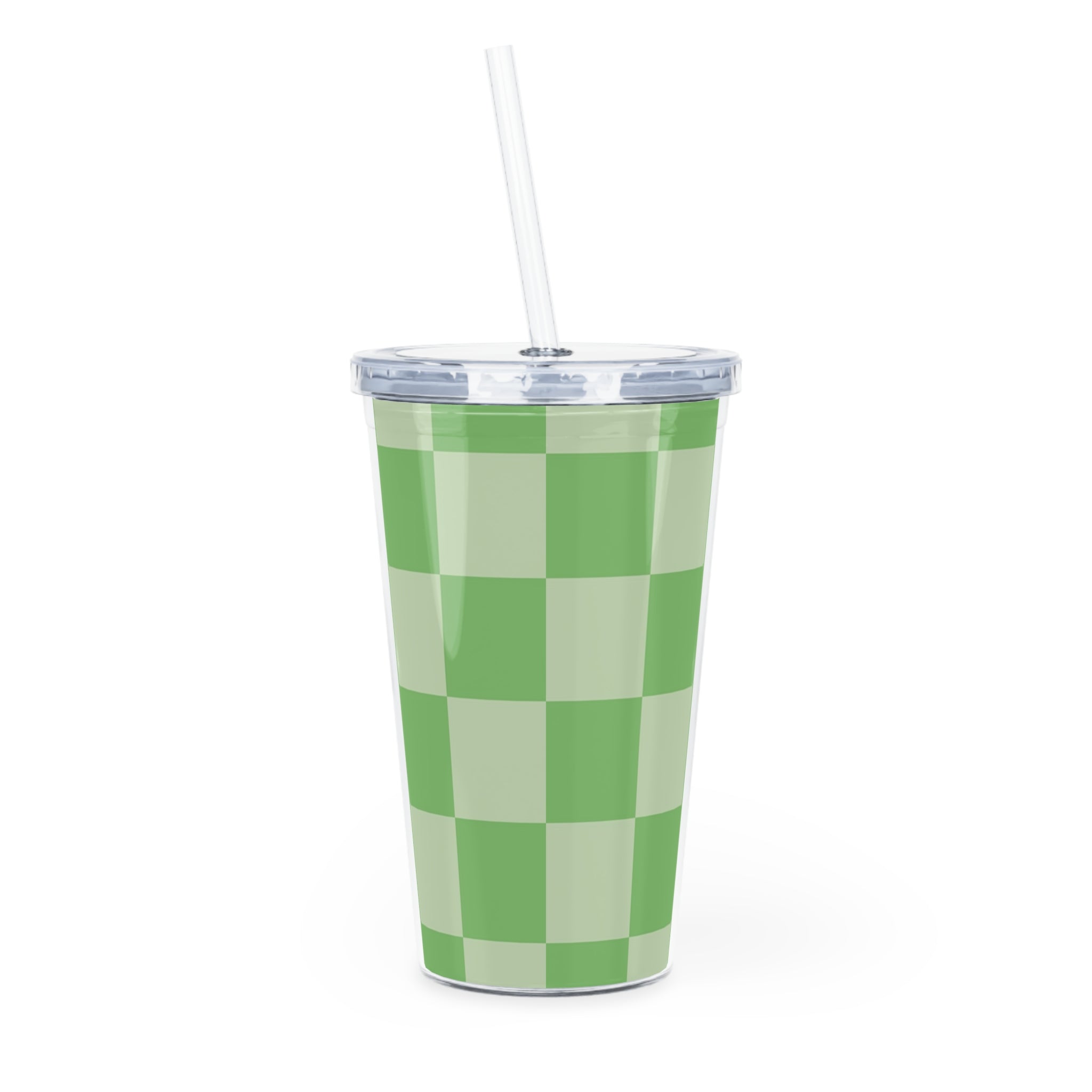 Checkerboard Green Plastic Tumbler with Straw, Artsulli - Art is Long, Life is Short, Mug, , , , , , , 