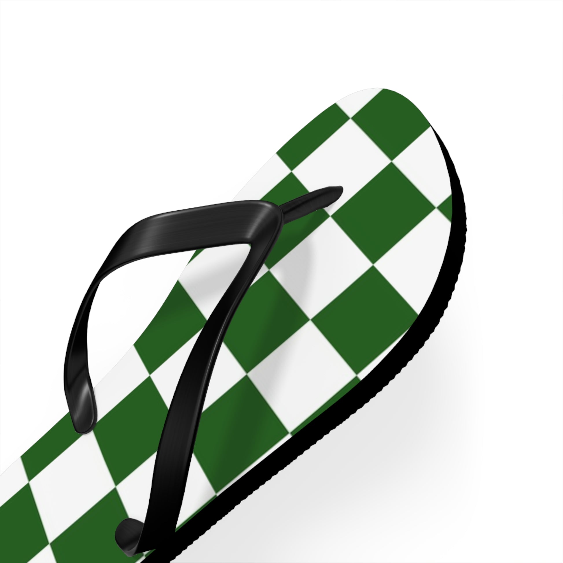 Checkerboard White and Dark Green Flip Flops, Artsulli - Art is Long, Life is Short, Shoes, , , , , , , 