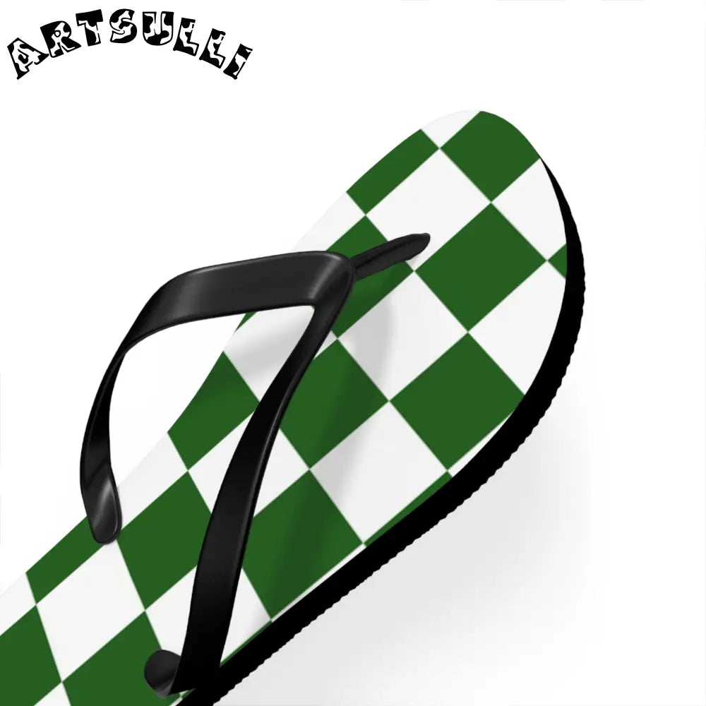 JAKKOUTTHEBXX Checkerboard White and Dark Green Flip Flops