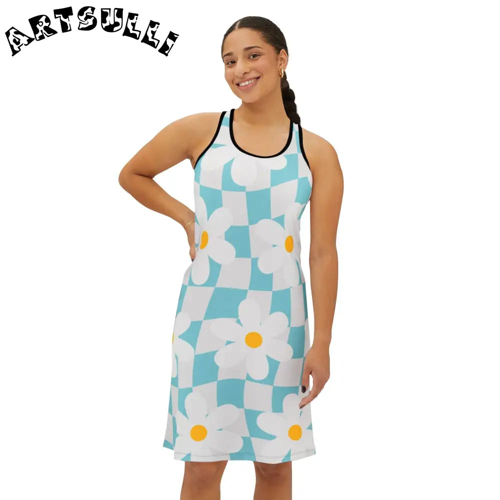 JAKKOUTTHEBXX Trippy Check Garden Women’s Racerback Dress (AOP)