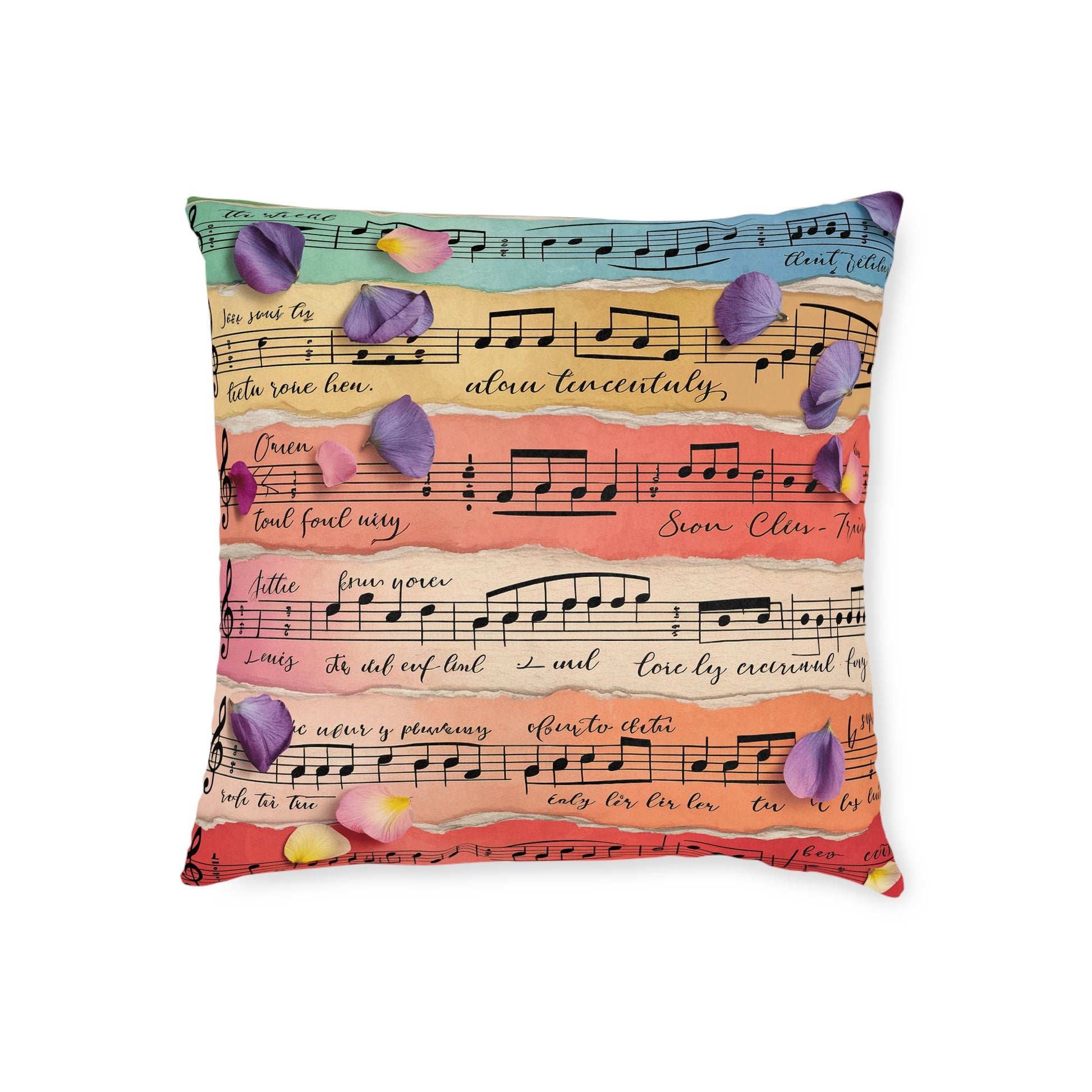 Torn Type Beat Sheet Music Multi-Color Square Pillow, Artsulli - Art is Long, Life is Short, Home Decor, Size, 18" × 18", , , , , 12088305773878629123