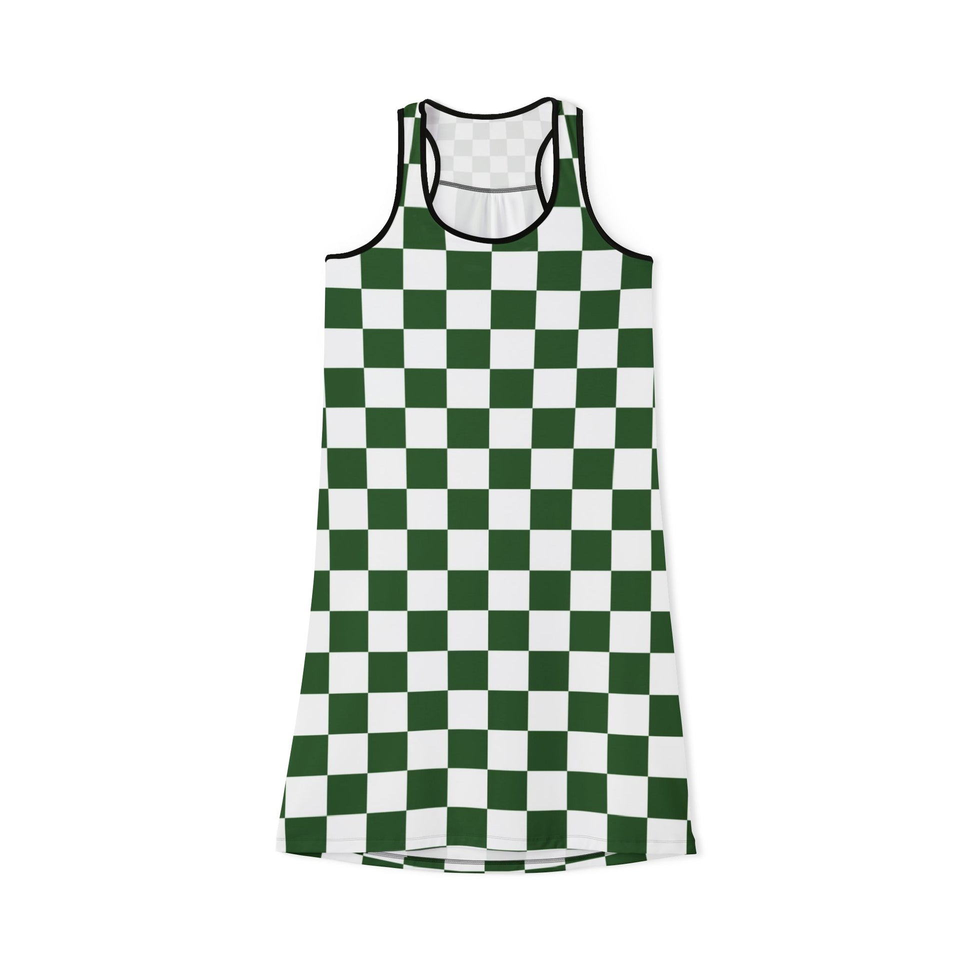 Checkerboard White and Dark Green Women's Racerback Dress (AOP), Artsulli - Art is Long, Life is Short, Tank Top, Size, XS, Color, Black, , , 23435336144980556111