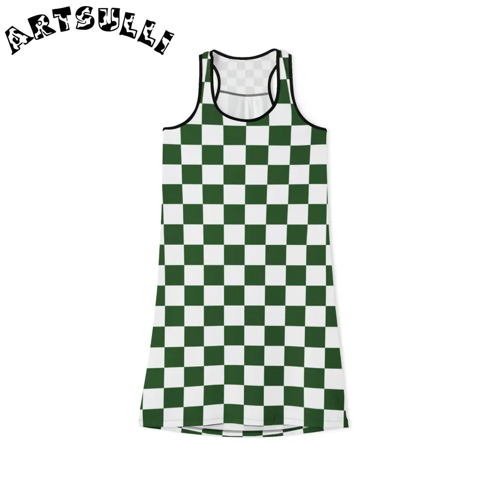 JAKKOUTTHEBXX Checkerboard White and Dark Green Women’s Racerback