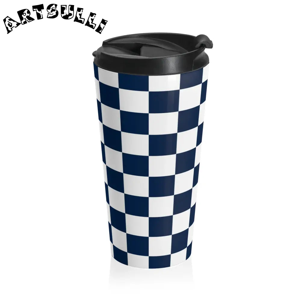 JAKKOUTTHEBXX Checkerboard White and Navy Blue Stainless Steel