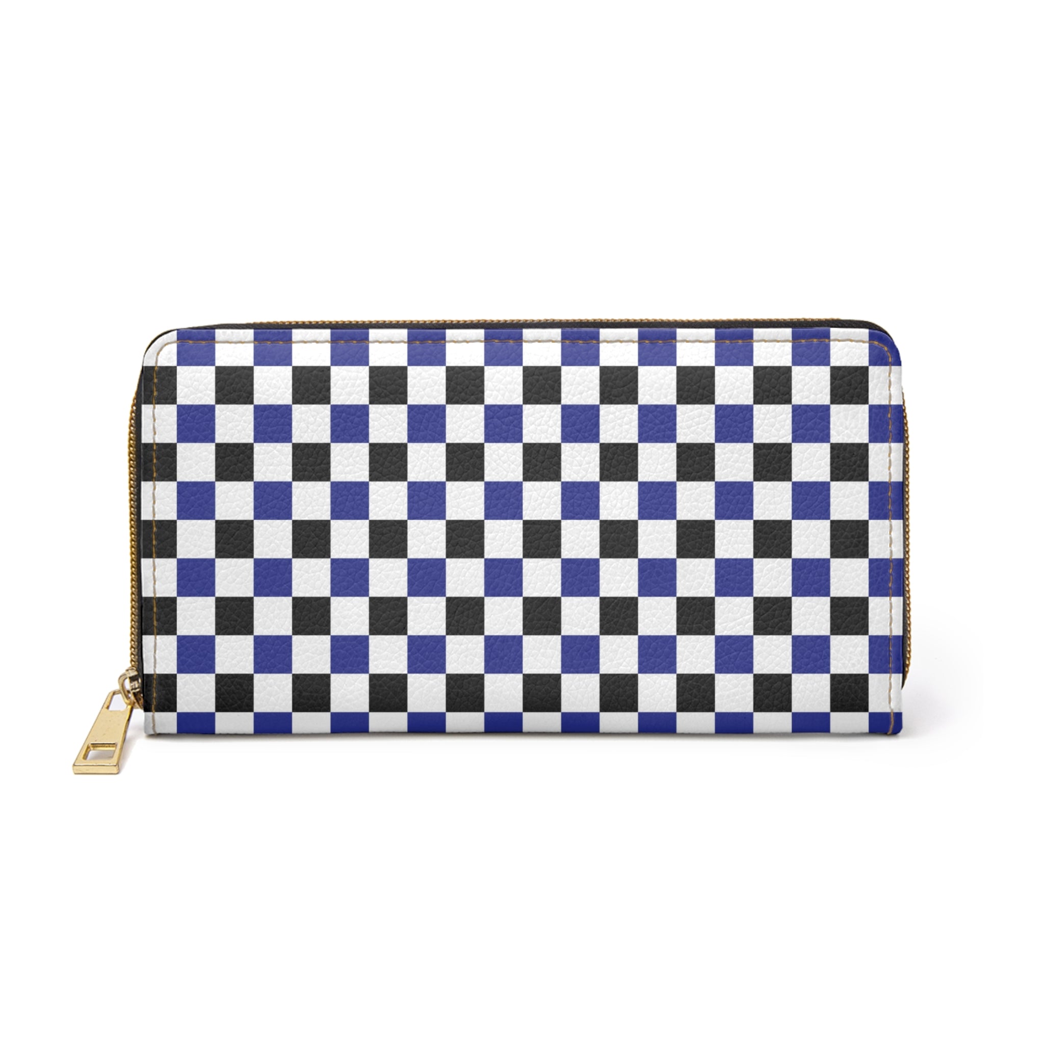 Checkerboard II Blue White and Black Zipper Wallet, Artsulli - Art is Long, Life is Short, Accessories, Size, One size, Color, White, , , 10767479369060951341