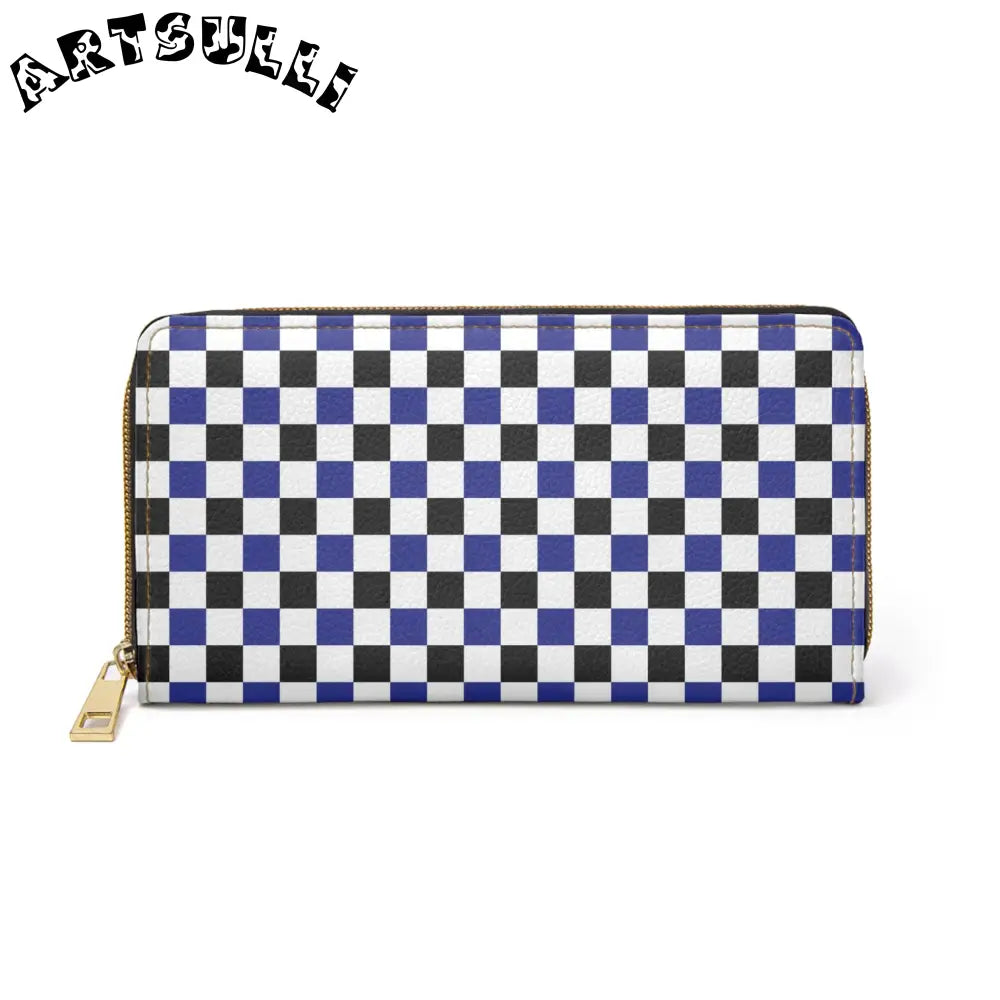 JAKKOUTTHEBXX Checkerboard II Blue White and Black Zipper Wallet