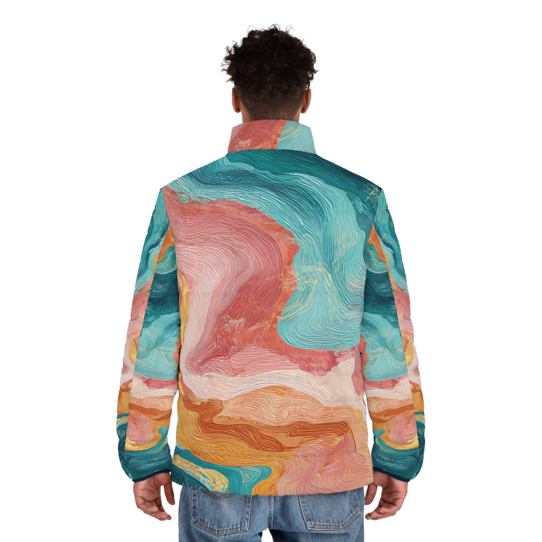 Liquid Marble Spill Men's Puffer Jacket (AOP), Artsulli - Art is Long, Life is Short, All Over Prints, , , , , , , 
