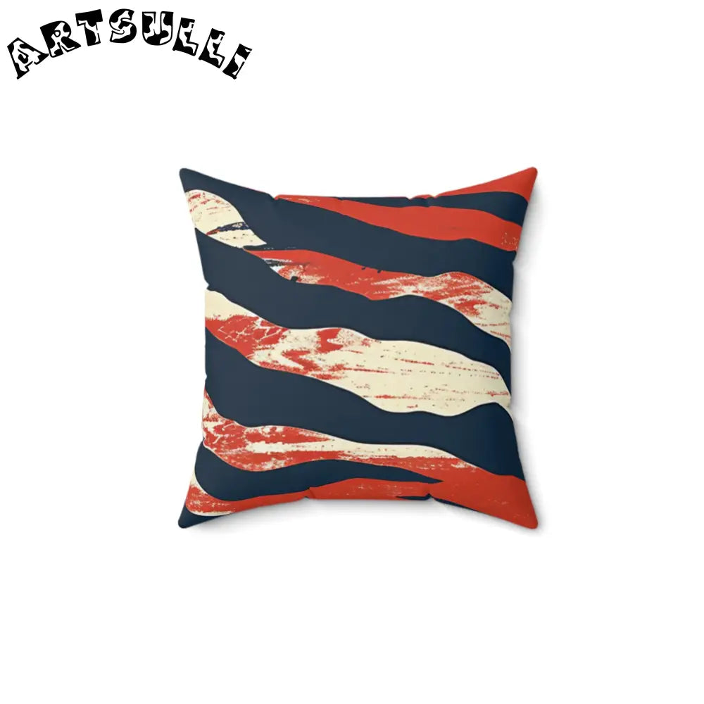 JAKKOUTTHEBXX Abstract Red White and Navy Brushstroke Square Pillow