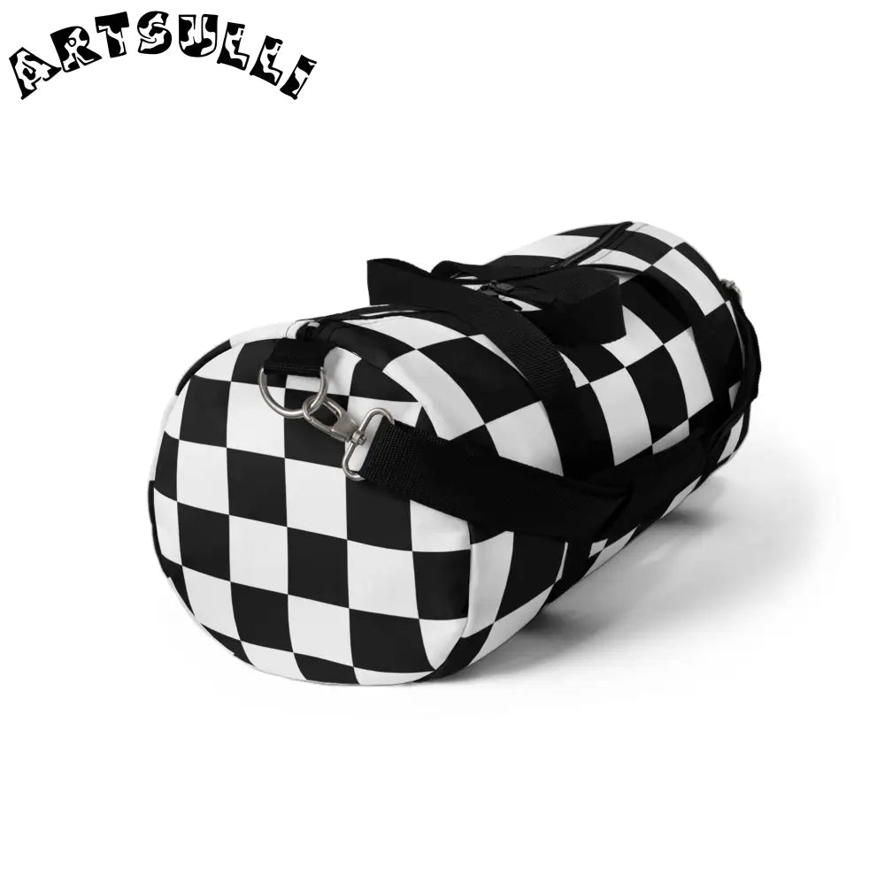 JAKKOUTTHEBXX Checkerboard Black and White Duffel Bag JAKKOUTTHEBXX