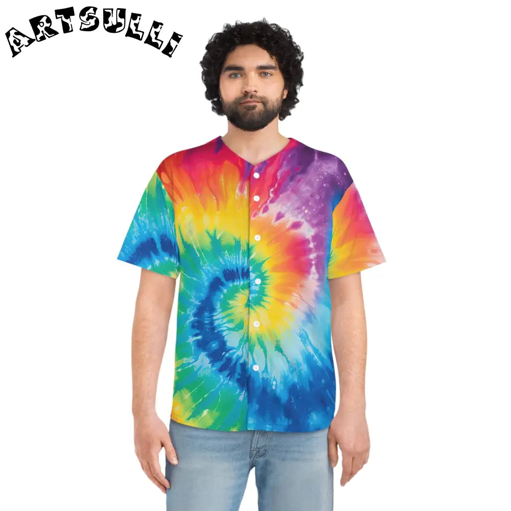 JAKKOUTTHEBXX Tie-Dye Rainbow Button-Up Baseball Tee 2025