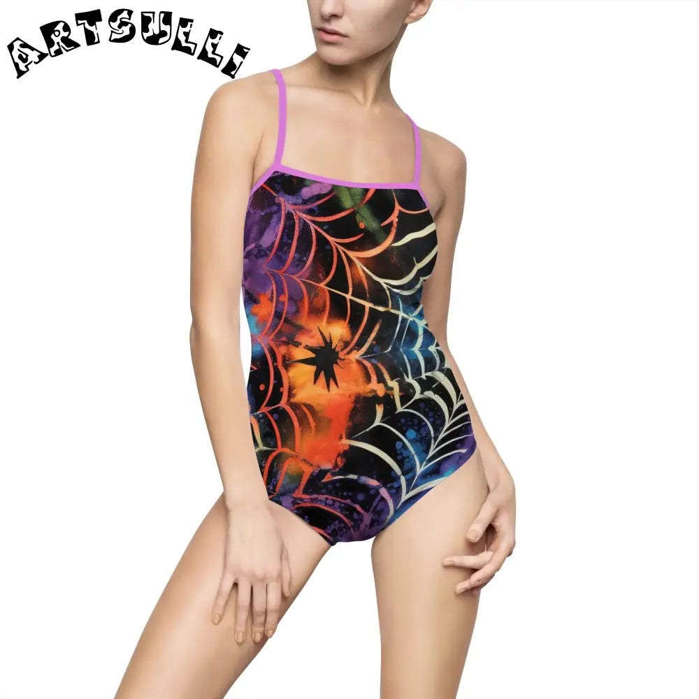 JAKKOUTTHEBXX Colorful Spider Web One-Piece Swimsuit 2025