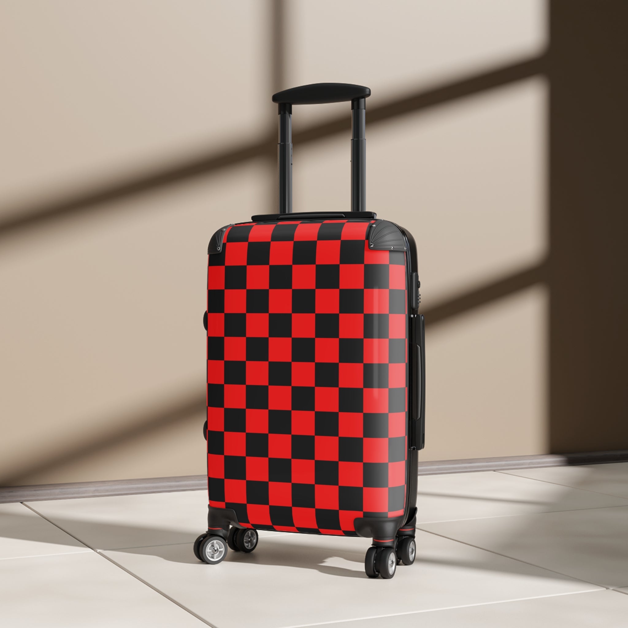 Checkerboard Red and Black Suitcase, Artsulli - Art is Long, Life is Short, Bags, , , , , , , 