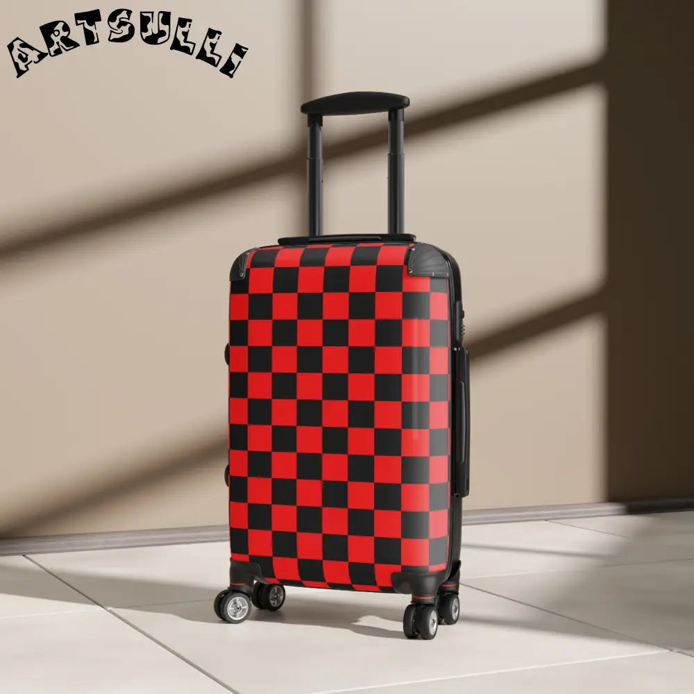 JAKKOUTTHEBXX Checkerboard Red and Black Suitcase JAKKOUTTHEBXX