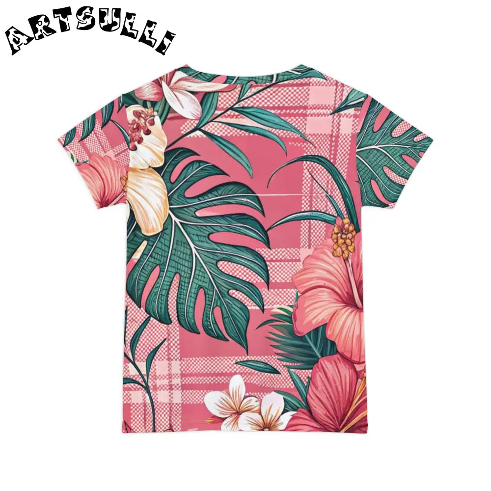 JAKKOUTTHEBXX Plaid x Floral Burgundy and Green Women’s Short Sleeve