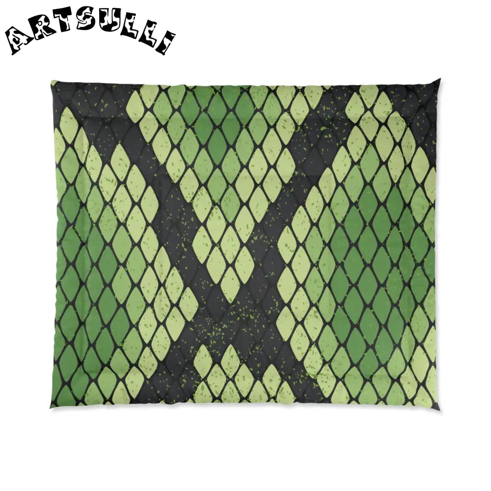 JAKKOUTTHEBXX Snake Skin Green and Black Comforter JAKKOUTTHEBXX