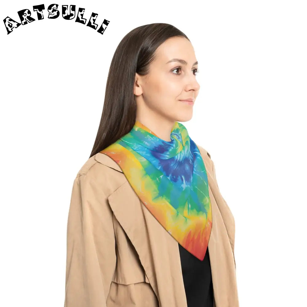JAKKOUTTHEBXX Rainbow Tie-Dye Spiral Art Printed Scarf 2025
